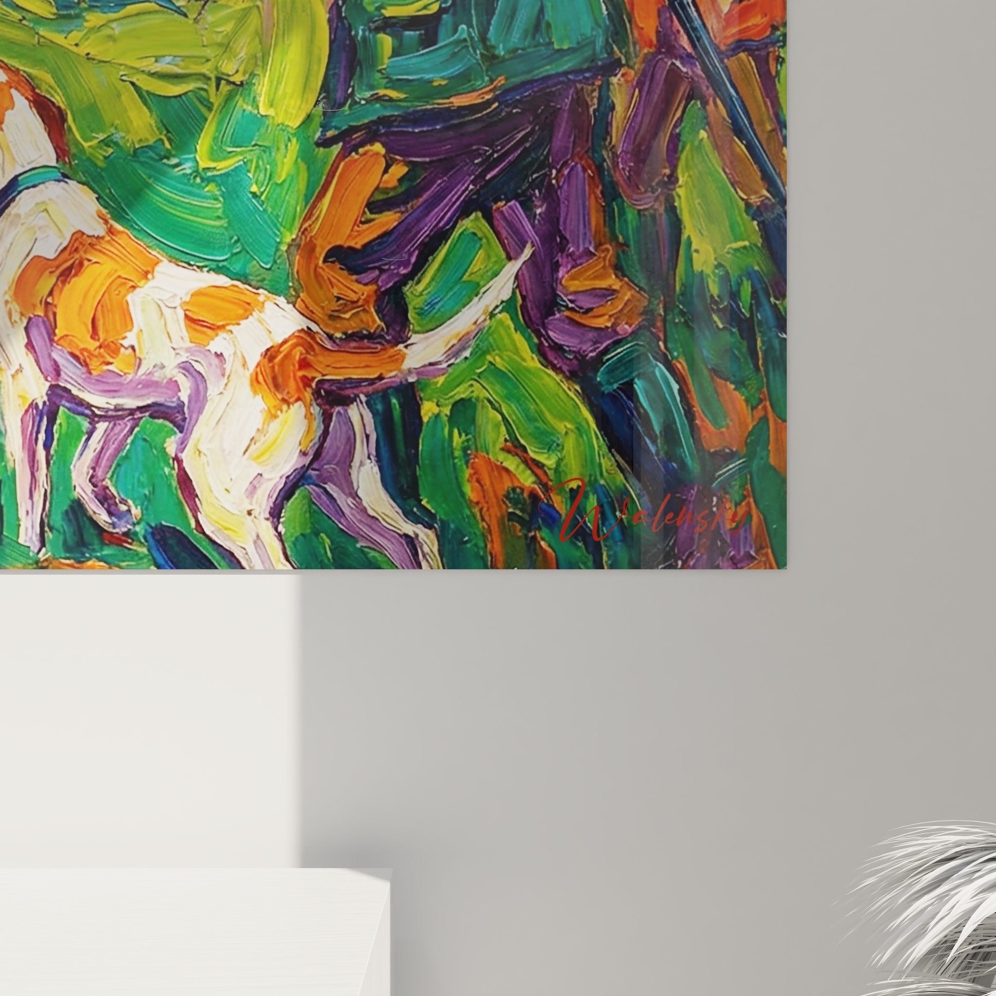 Vue ensemble tableau chasse faisans decoration interieur mur salon art mural cynégetique authentique