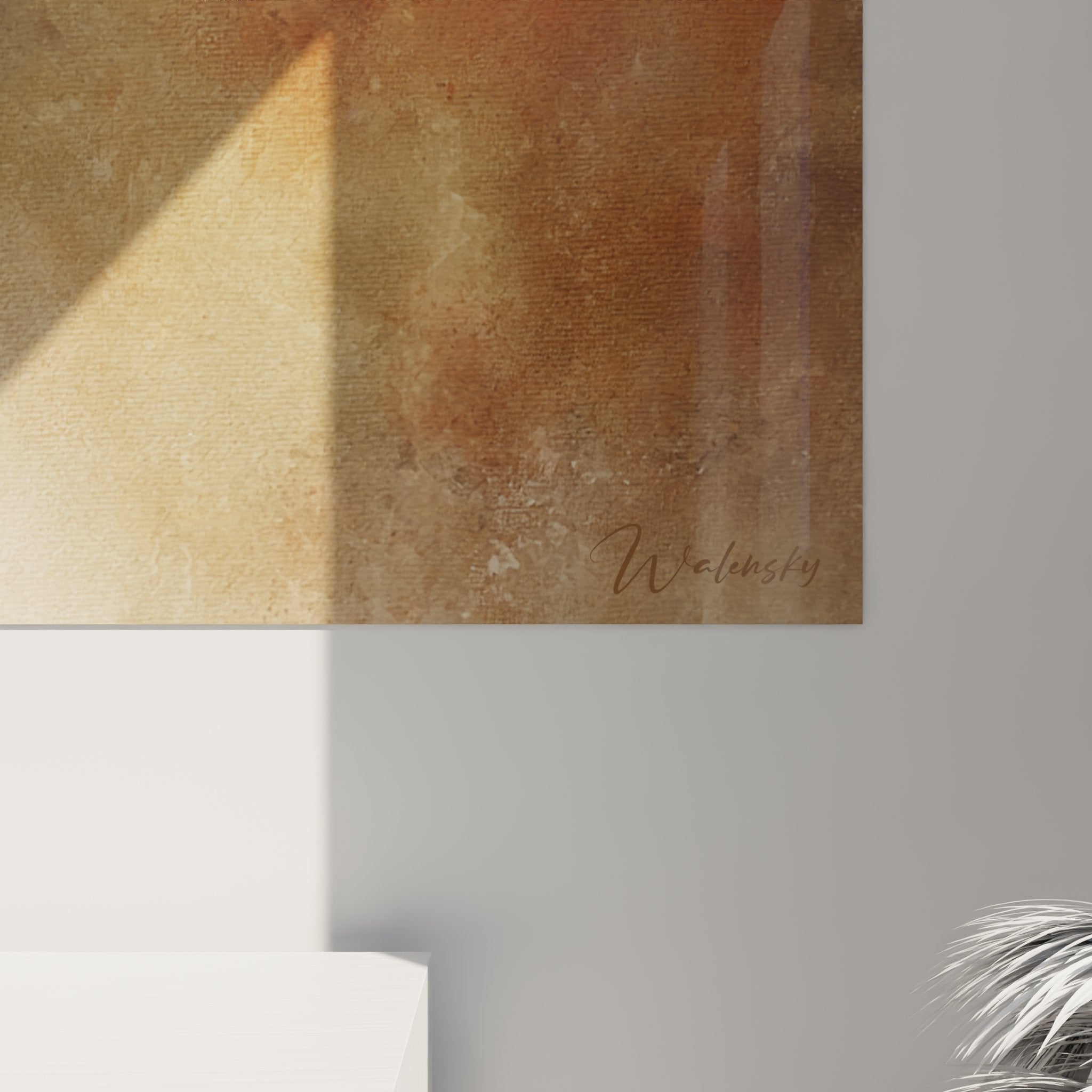 Vue d'ensemble tableau mural chat Singapura, œuvre d'art féline décorative format paysage tons chauds