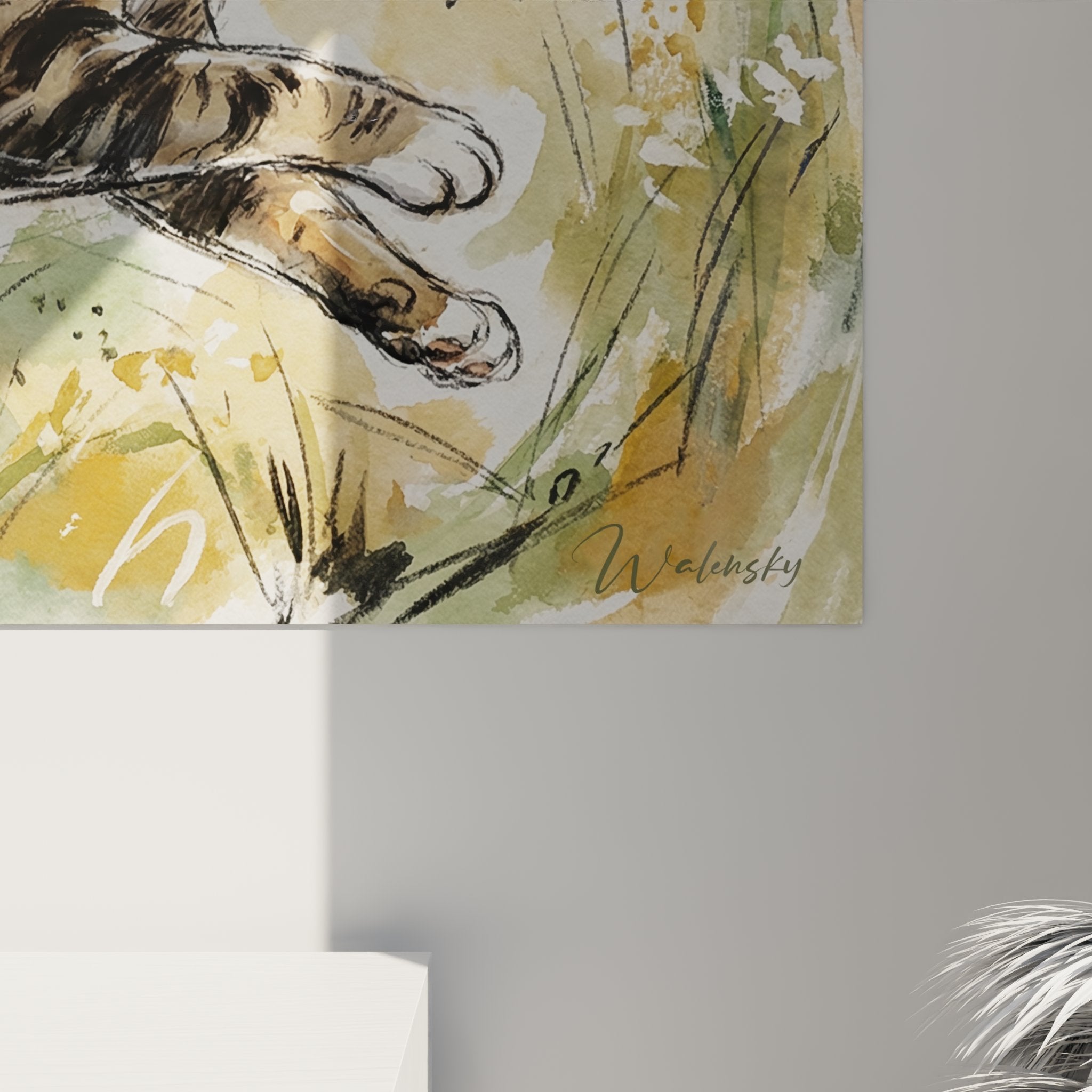 Vista complessiva quadro murale gatto Manx in salto arte felina moderna elegante decorazione d'interni