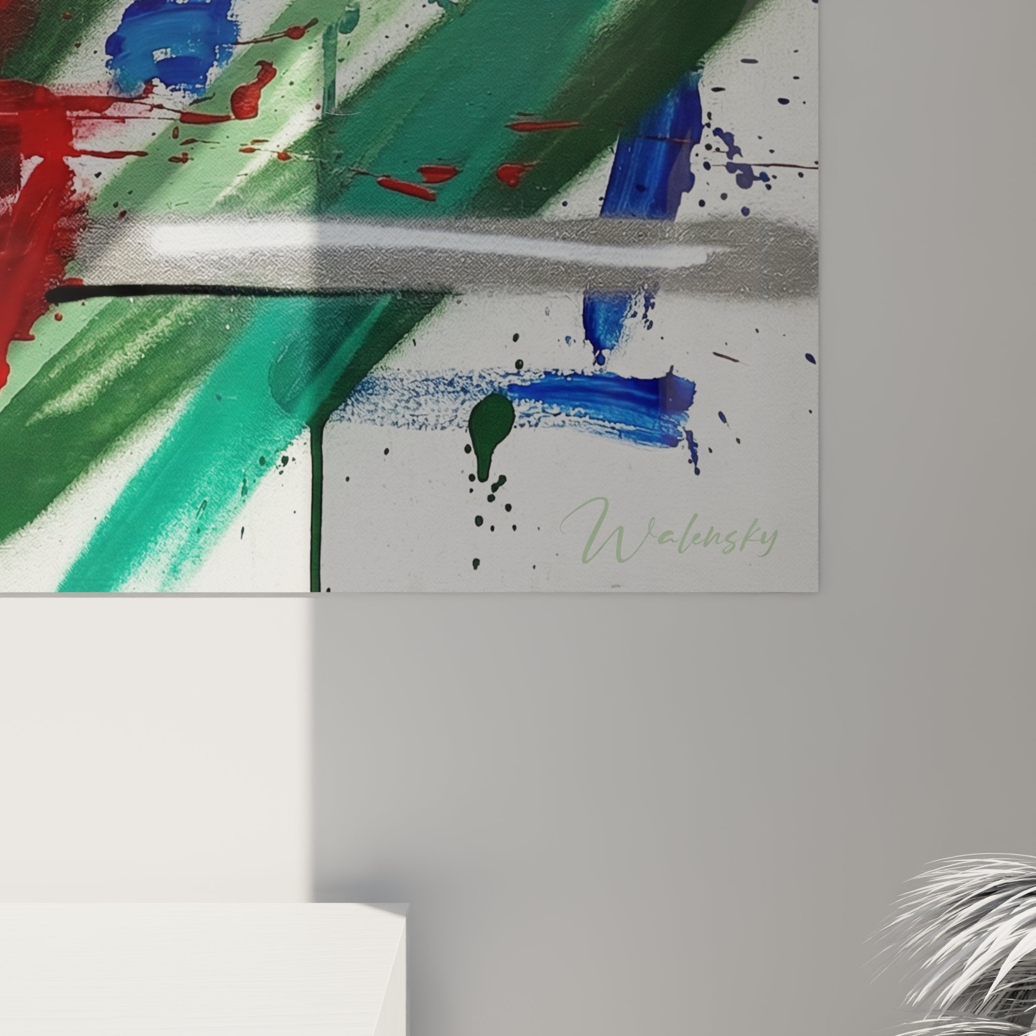 Overview of the abstract foosball painting in a designer interior with optimal lighting