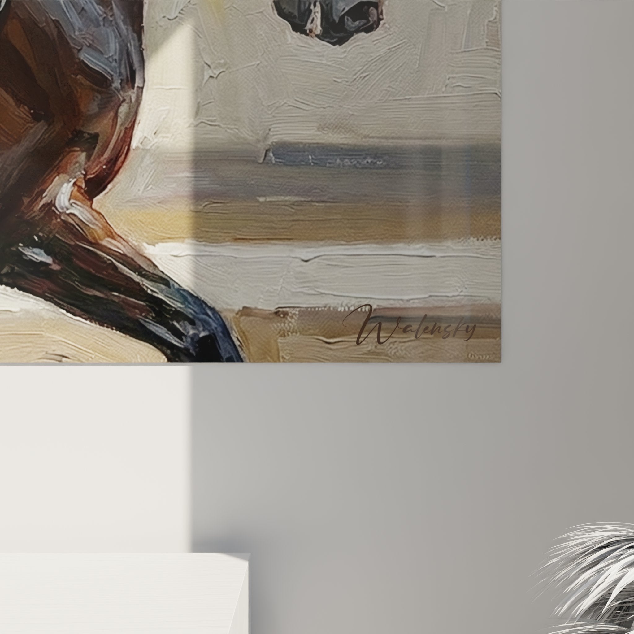 Vista d'insieme quadro arte equestre dressage, cavaliere in armonia con il suo cavallo, stile pittura classica