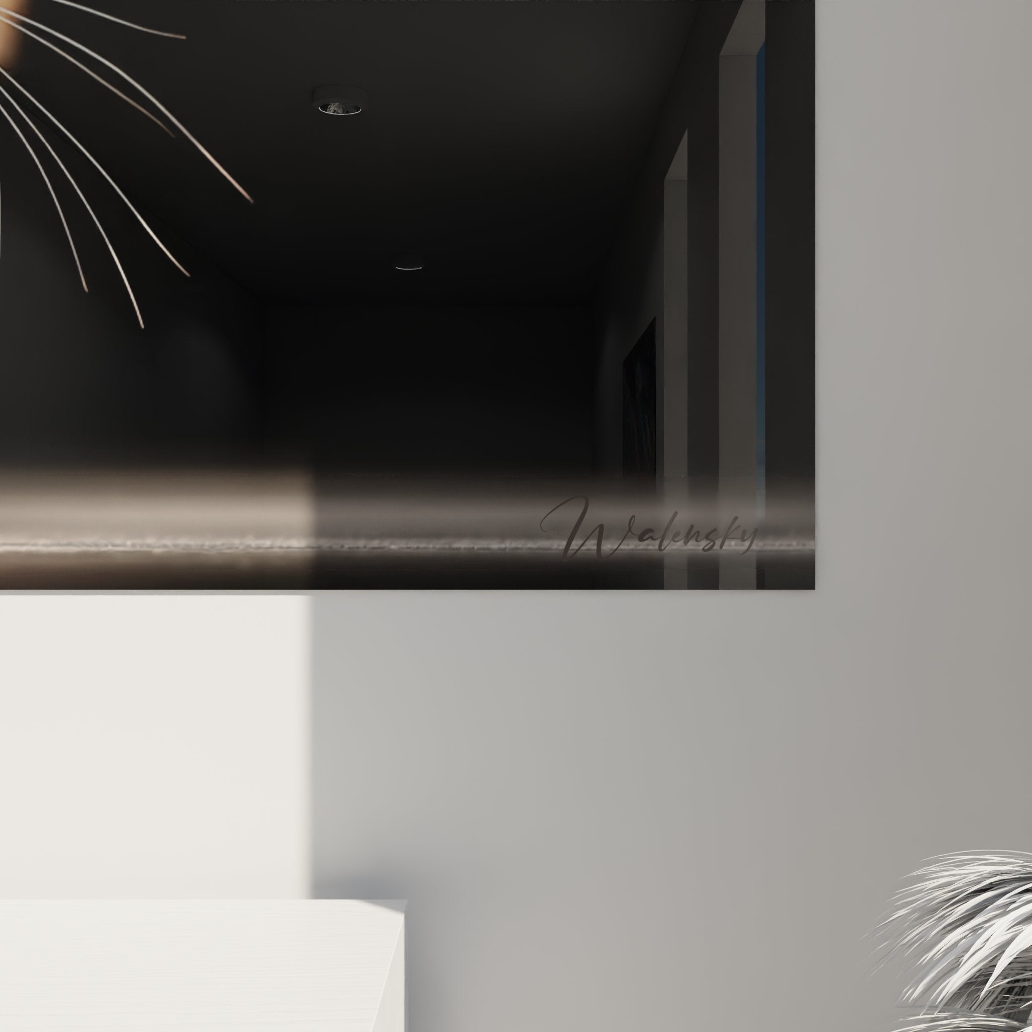 Panoramica del quadro gatto Abissino in interno moderno, arte murale felina decorativa