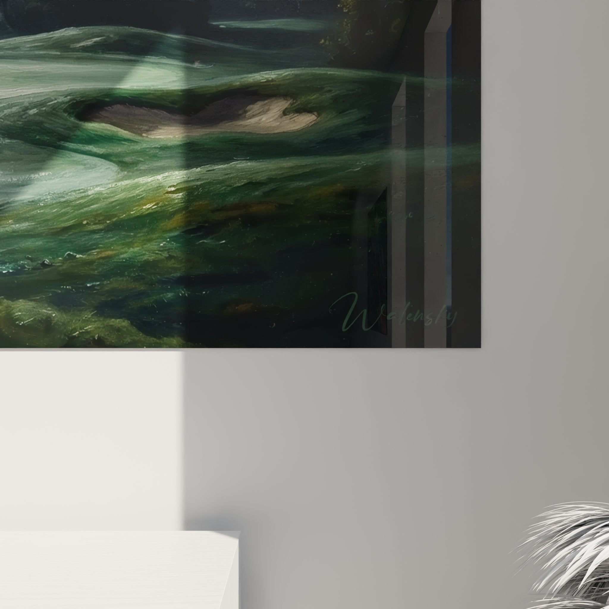 Vue d'ensemble tableau golf nocturne mural, composition paysage golf romantique sous clair de lune