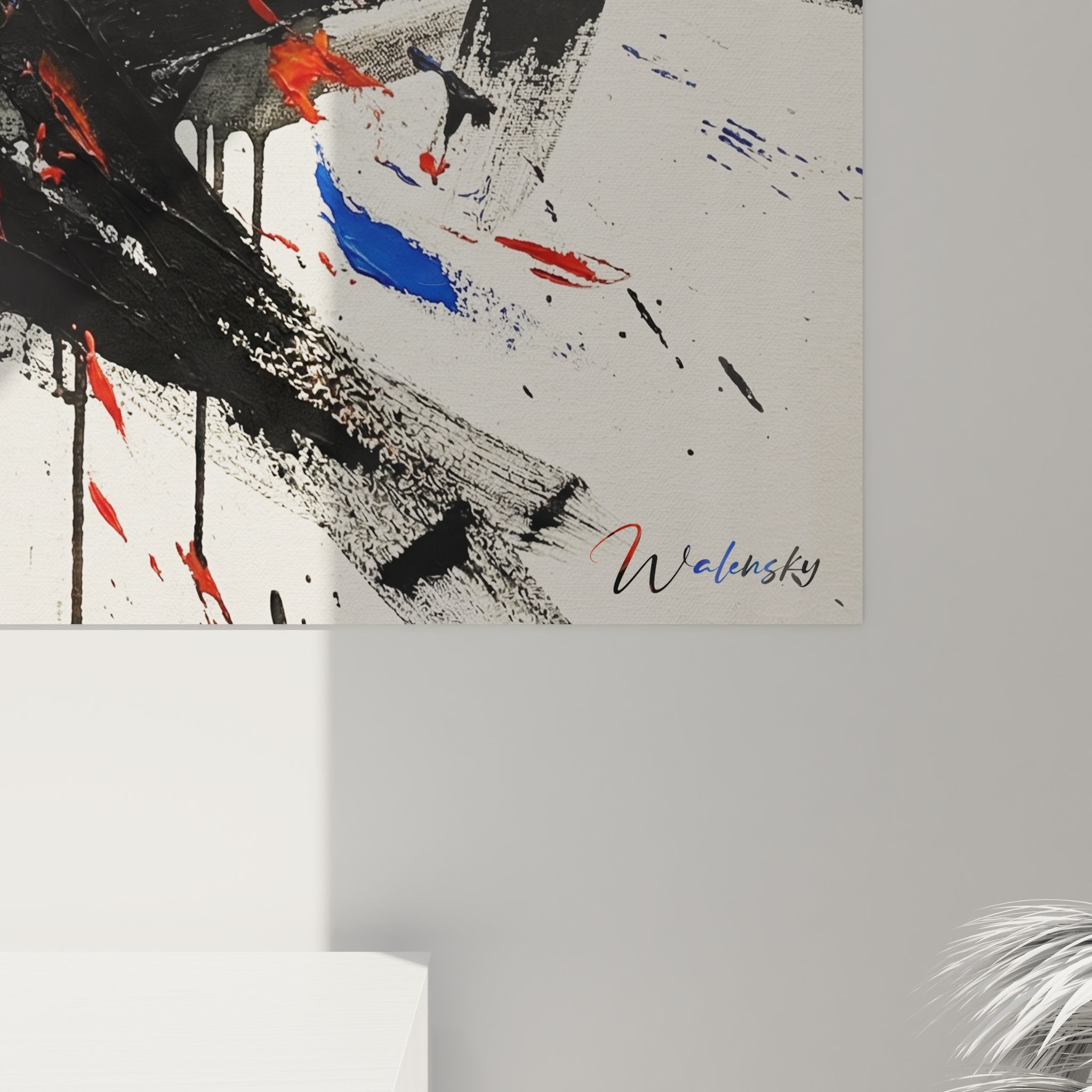 Vue ensemble tableau abstrait explosion mural, art contemporain football decoration