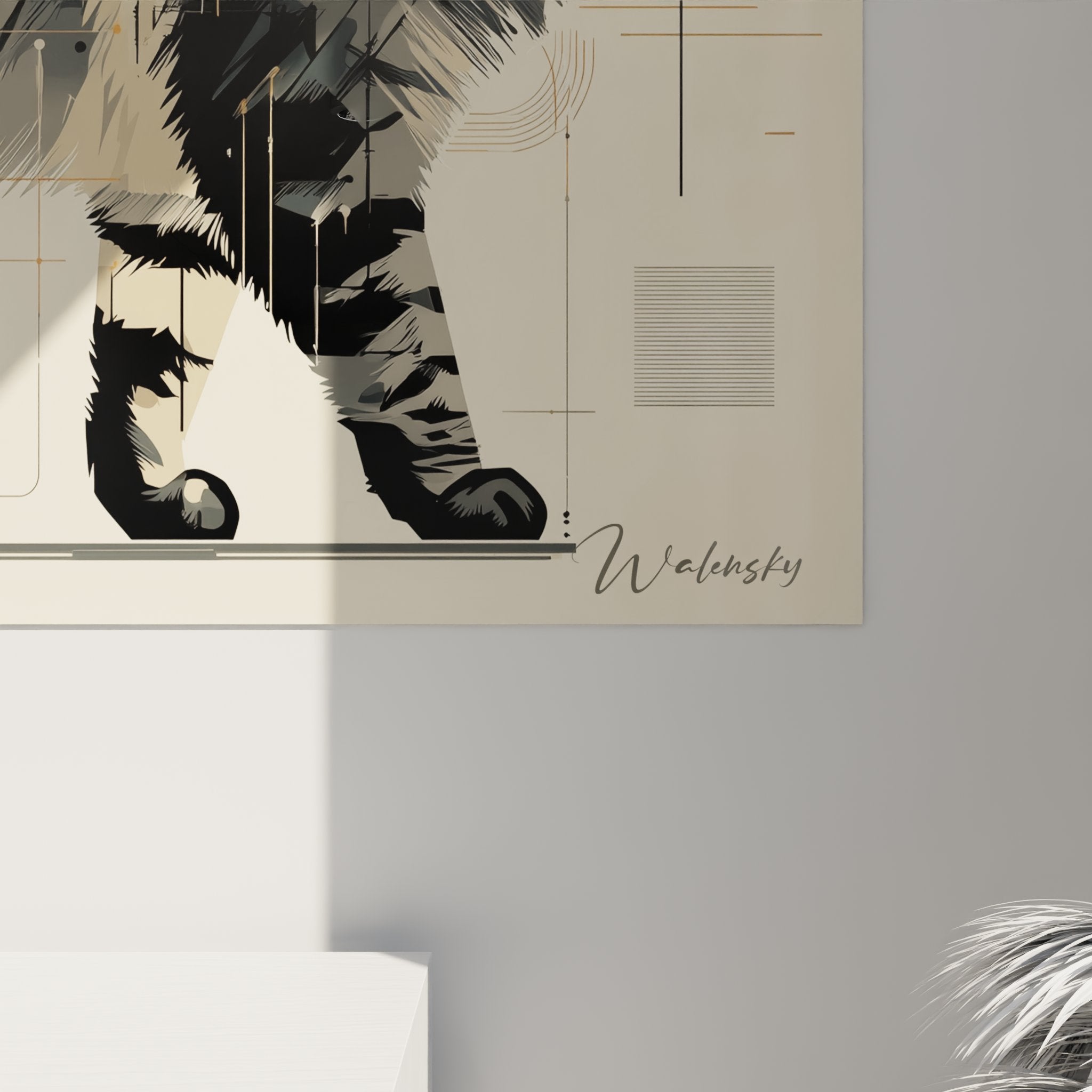 Gesamtansicht Wandgemälde Maine Coon Katze digitaler moderner Stil zeitgenössische Inneneinrichtung