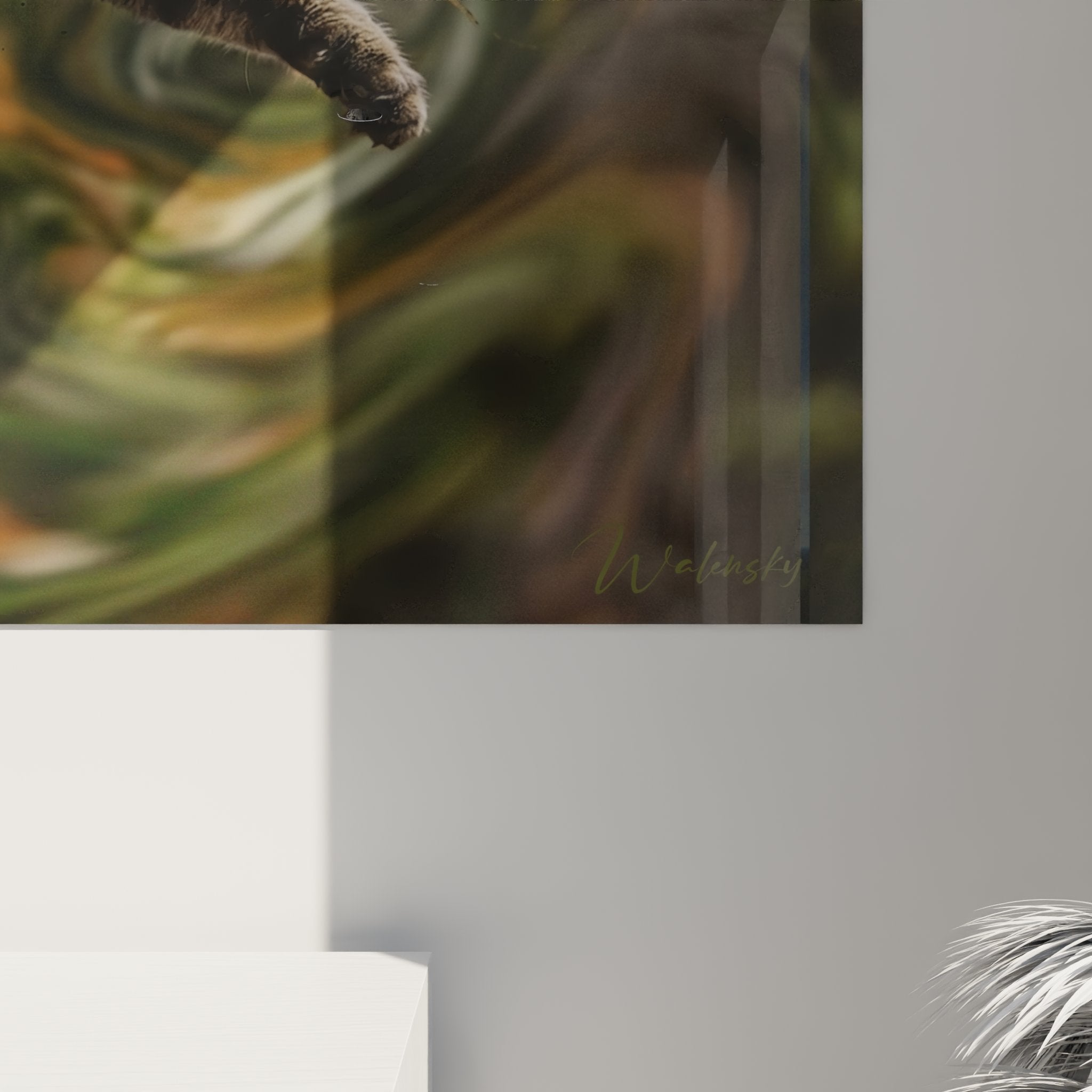 Vue d'ensemble tableau mural chat American Bobtail bondissant effets visuels spectaculaires