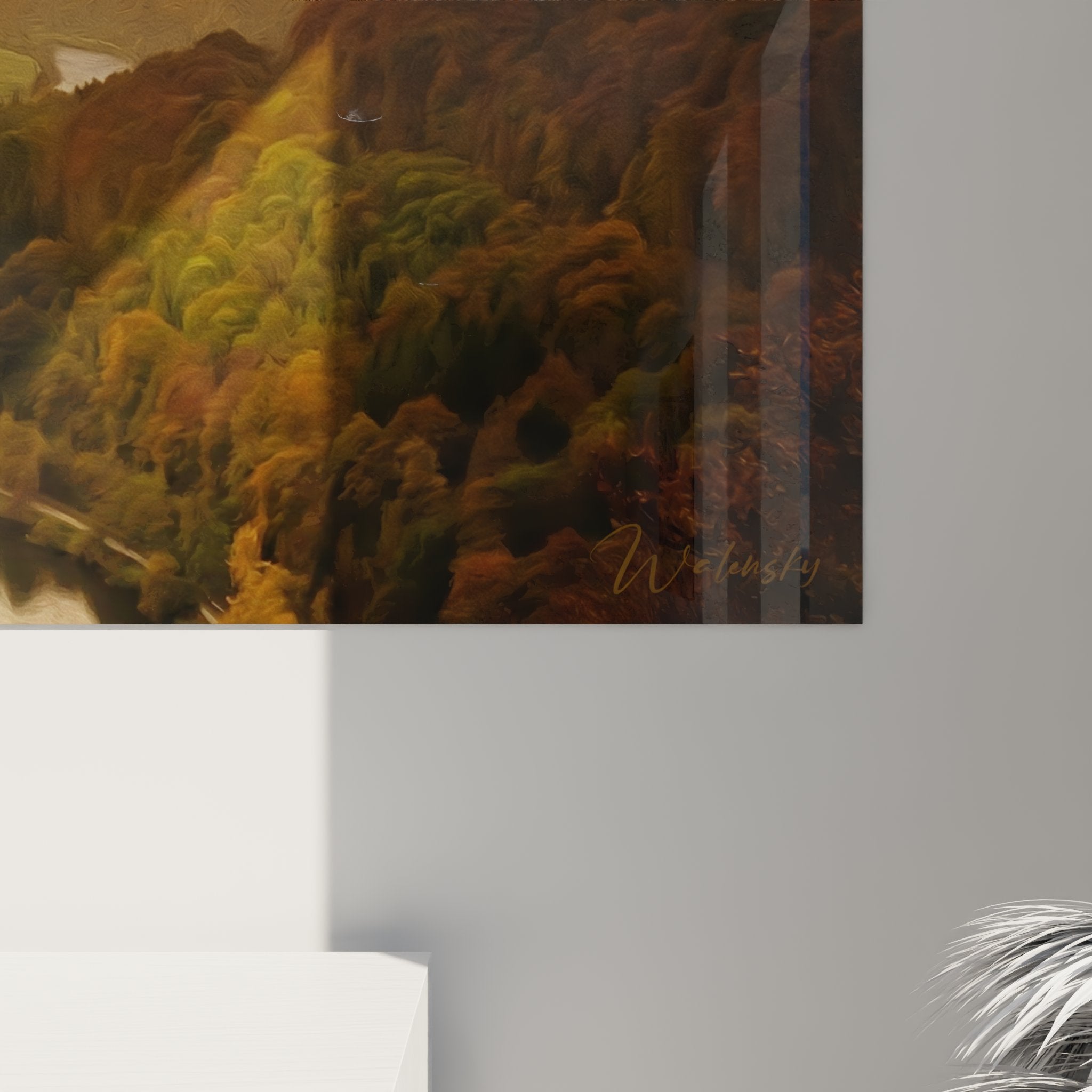 Vue ensemble tableau vallée Normandie décoration intérieure art mural paysage français lumière naturelle dorée