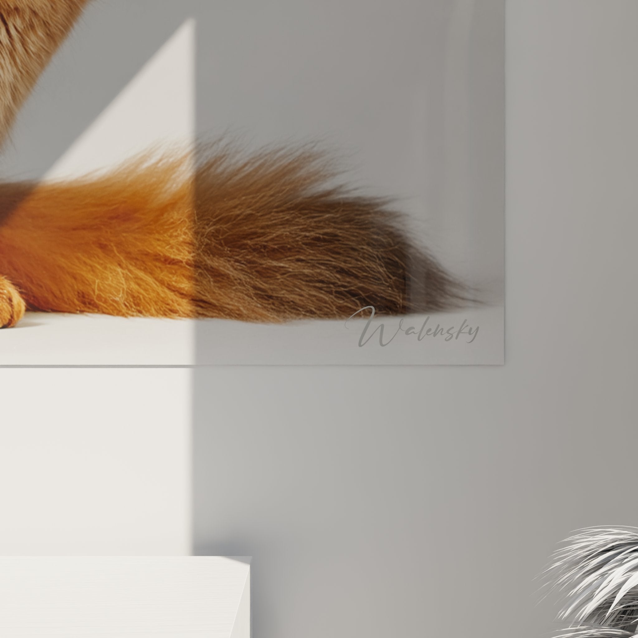 Vue d'ensemble tableau mural chat Somali roux élégant dans intérieur design épuré