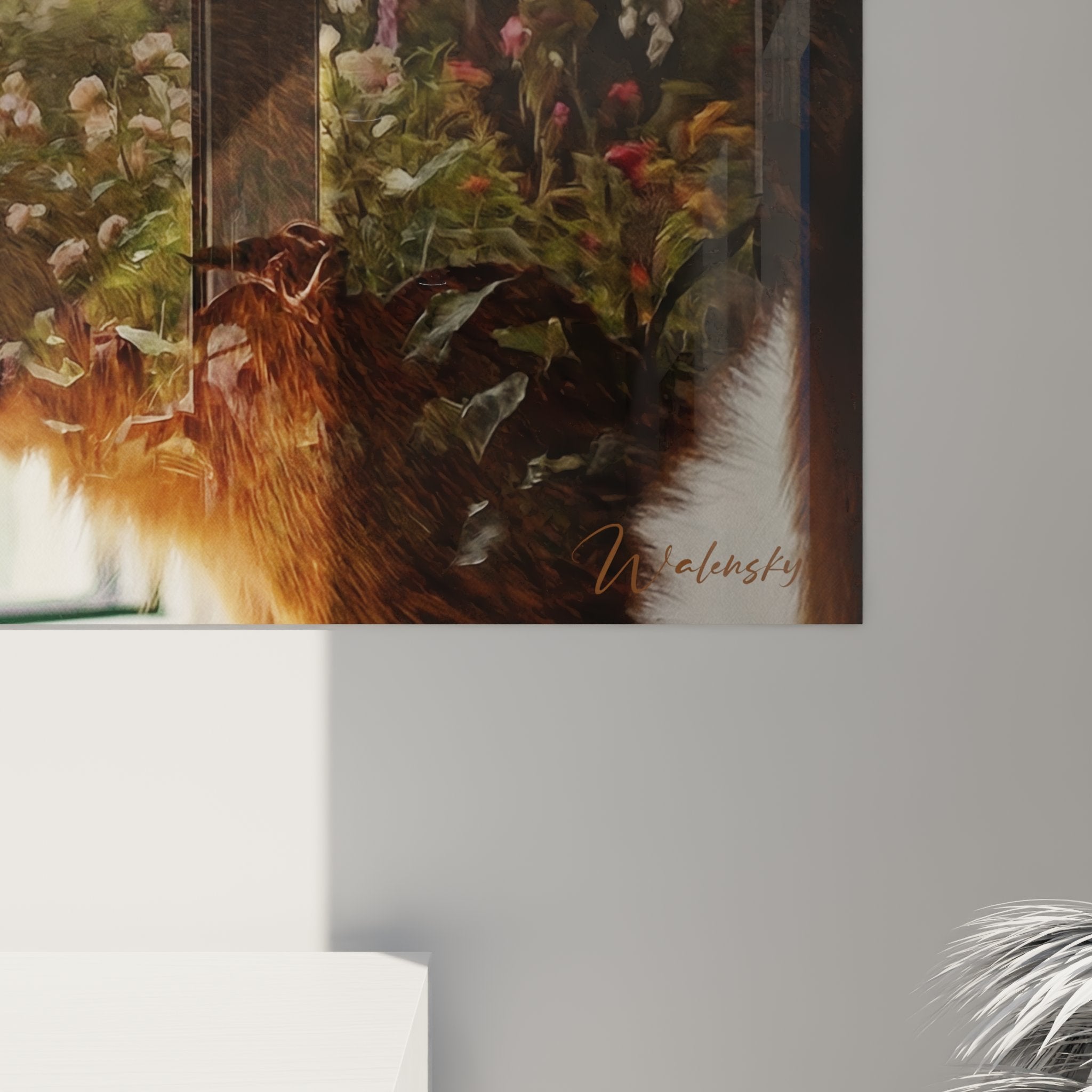 Panoramica quadro da parete gatto abissino formato orizzontale con effetto doppia esposizione su sagoma umana