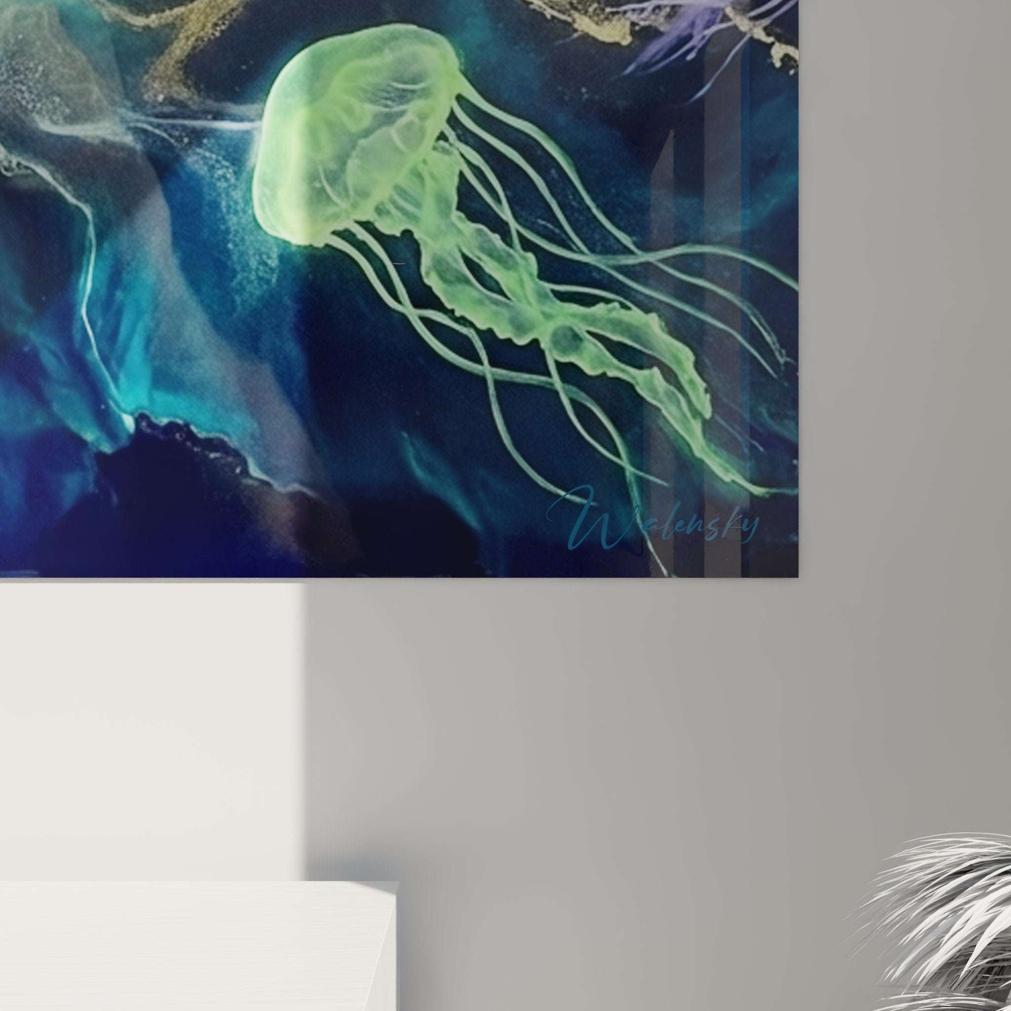 Vue d'ensemble du tableau ocean kayak accroche au mur montrant la scene aquatique complete