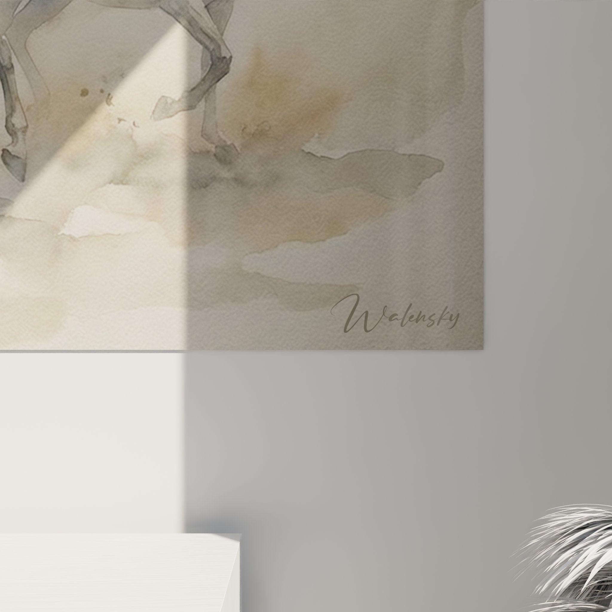 Vue ensemble tableau chevaux blancs galop decoration murale art equestre salon moderne