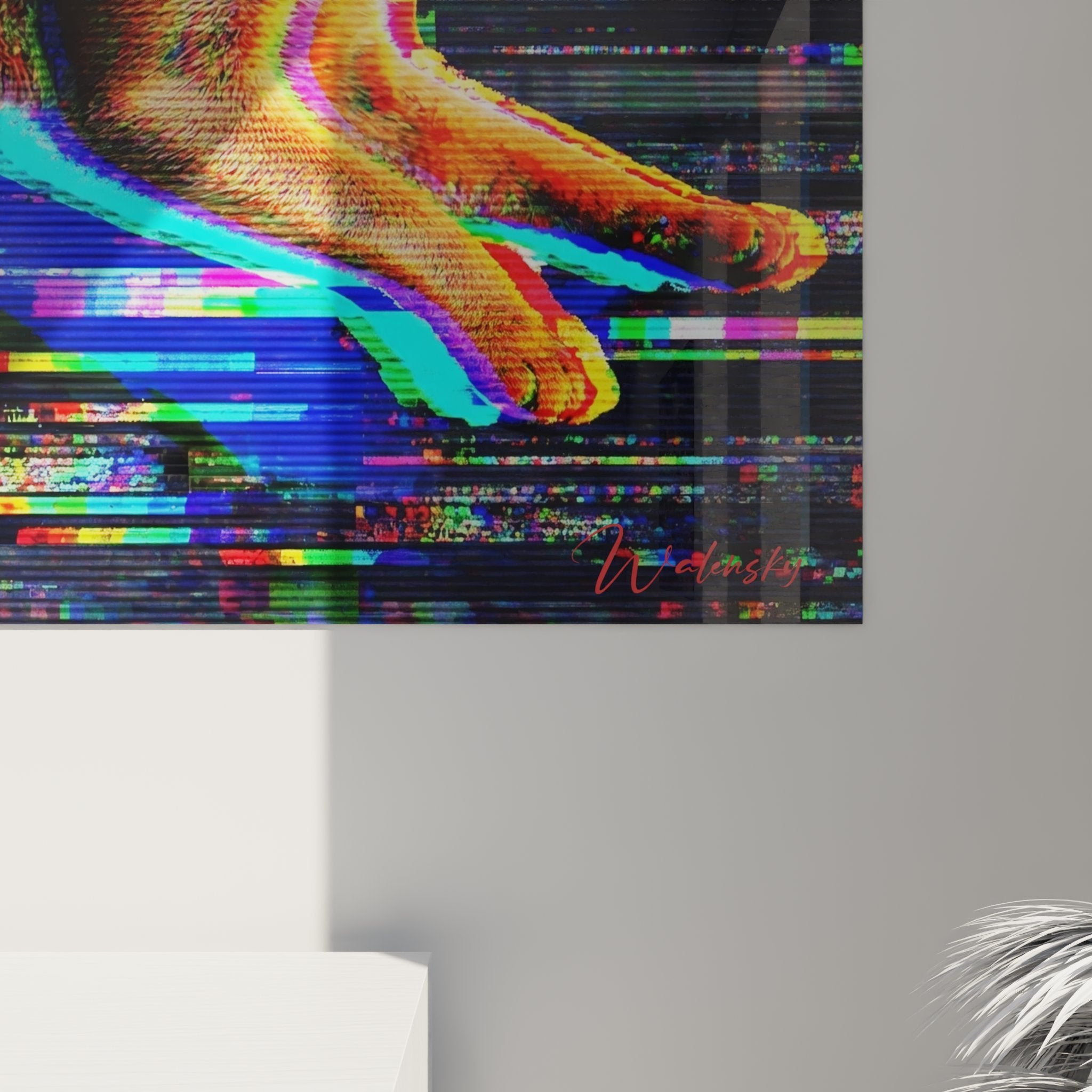 Vue d'ensemble tableau mural chat Abyssin glitch art, art numérique contemporain décoratif