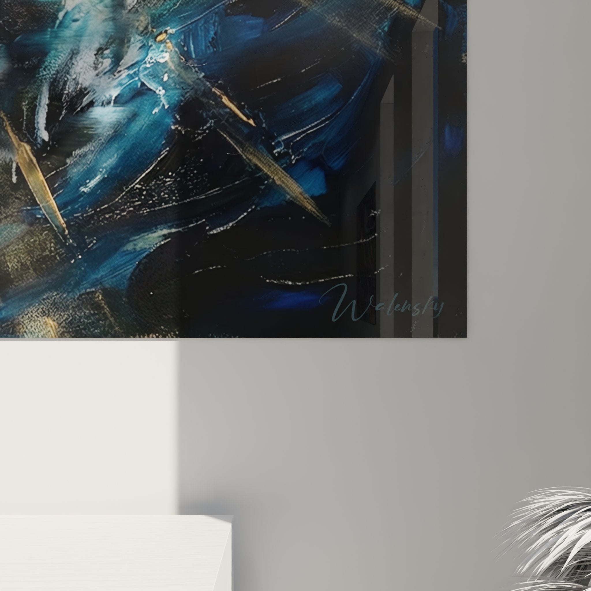 Vue d'ensemble tableau art maritime - plongeur dans profondeurs océan avec rayons solaires dorés