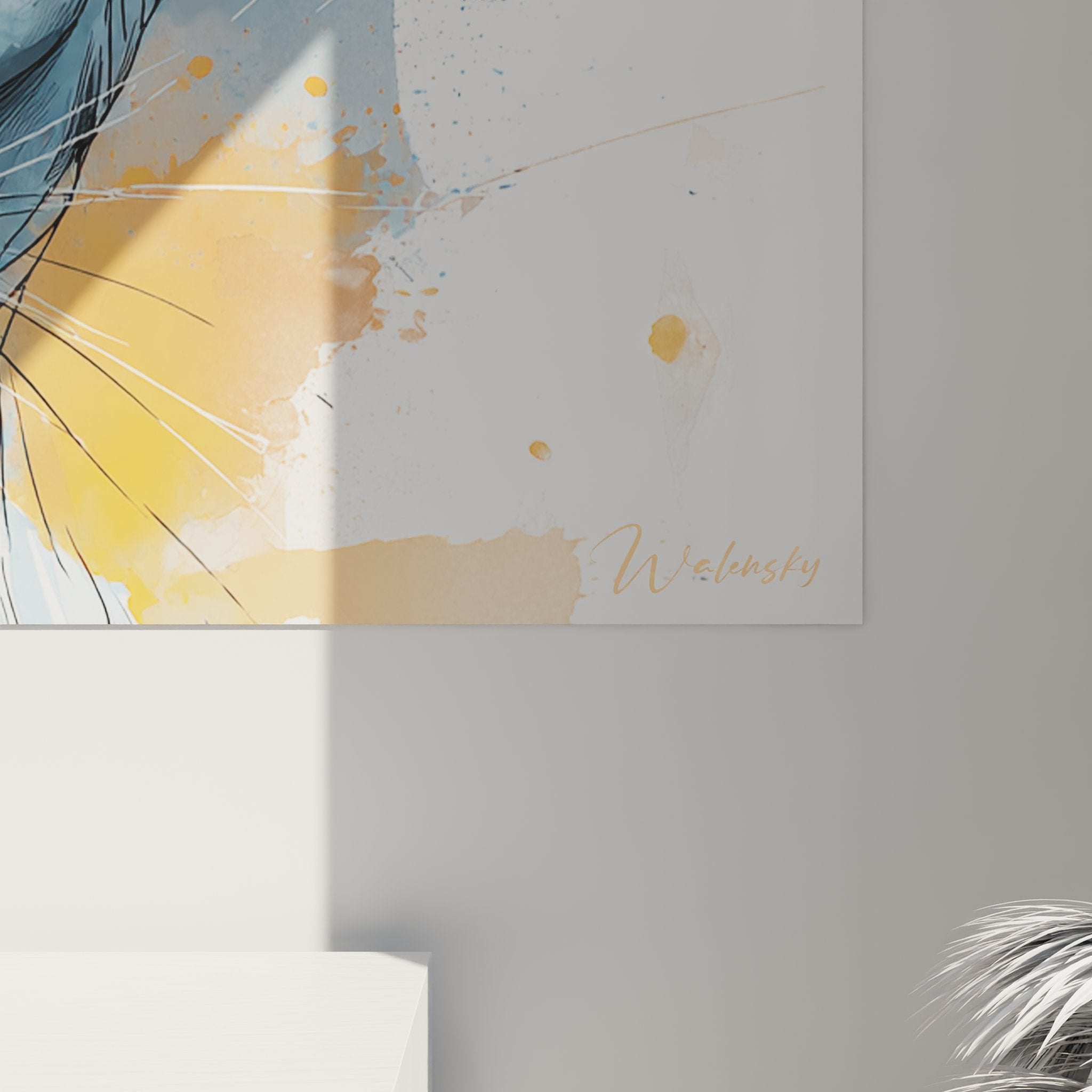 Panoramica quadro murale gatto Sphynx, stile acquerello contemporaneo arredamento interno