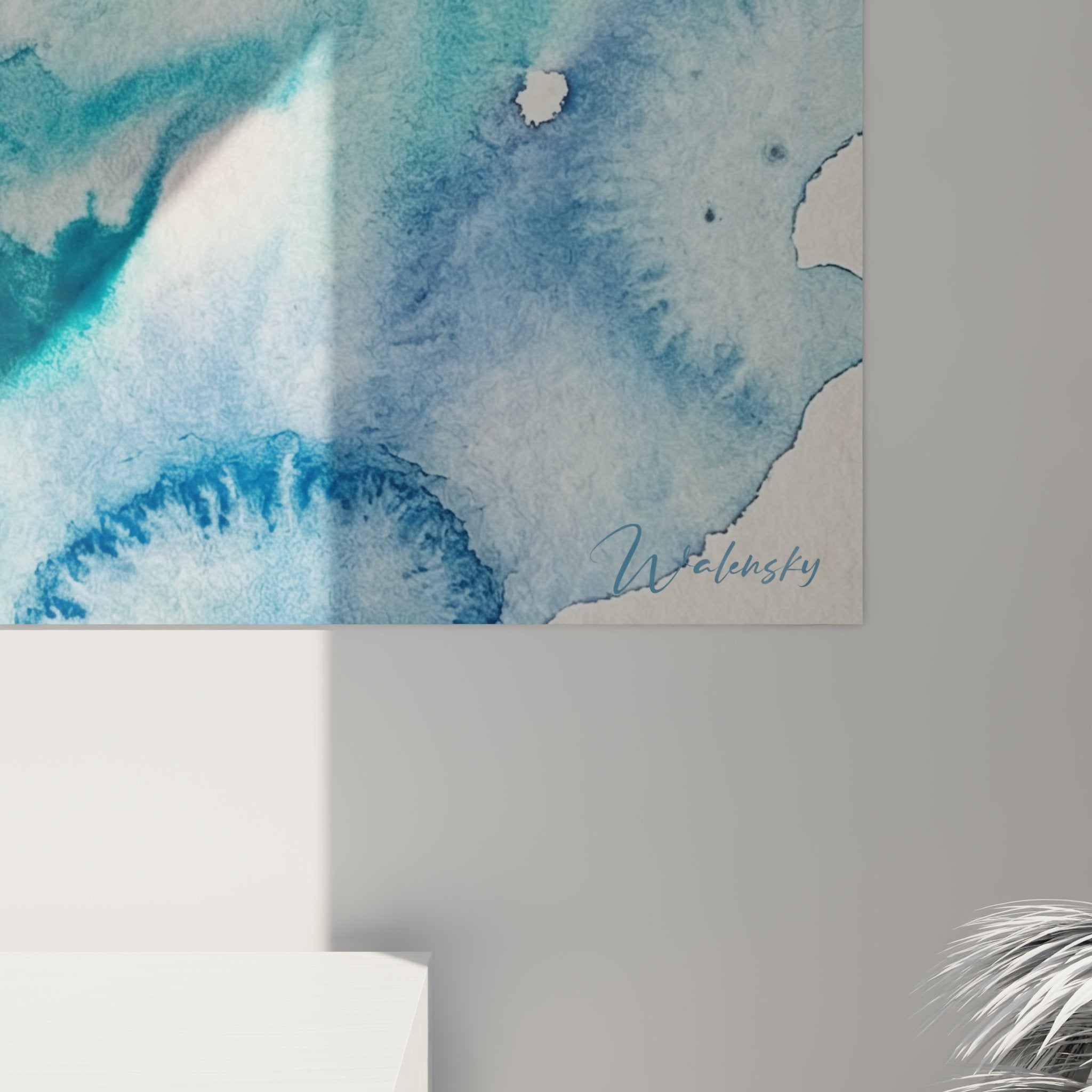 Vue ensemble tableau mural plongeur sous-marin aquarelle abstraite décoration bleue marine