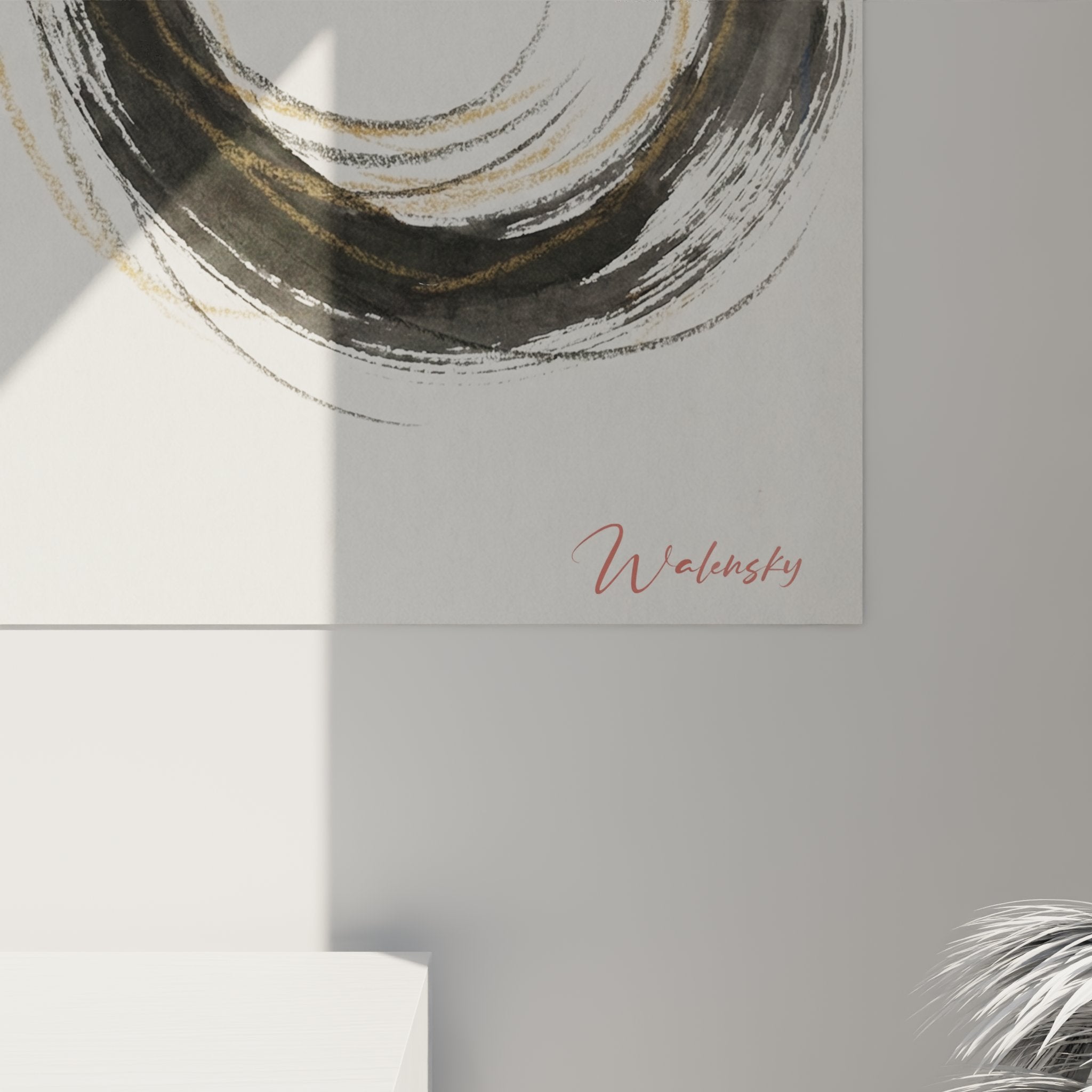 Gesamtansicht minimalistisches Katzenbild Inneneinrichtung moderne Wandkunst Zen-Stil orientalischer Stil