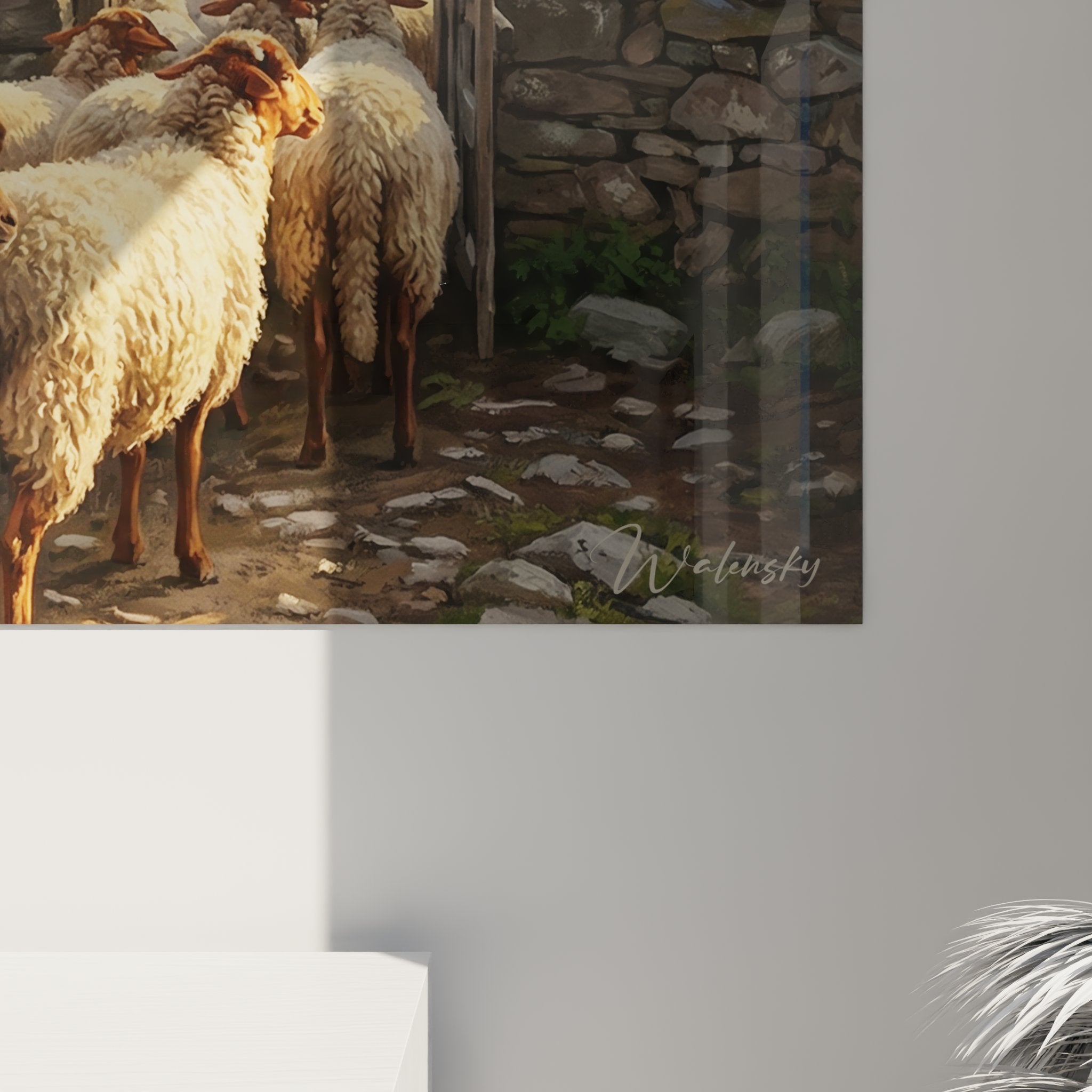 Vue d'ensemble tableau berger troupeau Pyrénées, bergerie traditionnelle pierre, paysage collines vertes sommets