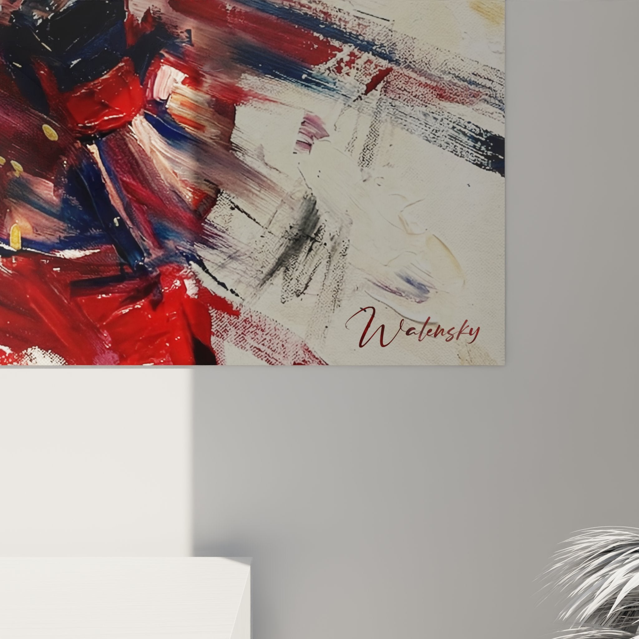 Vue ensemble tableau MMA mural combat abstrait decoration interieur moderne rouge bleu