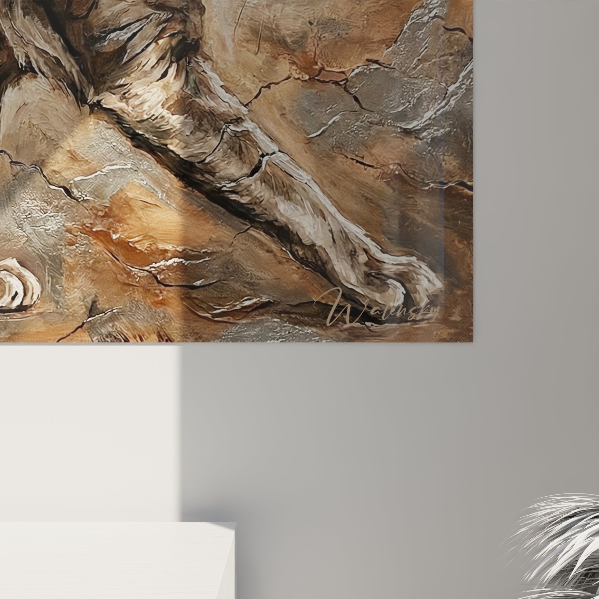 Vue d'ensemble du tableau chat sauvage, œuvre d'art mural aux tons naturels pour décoration moderne