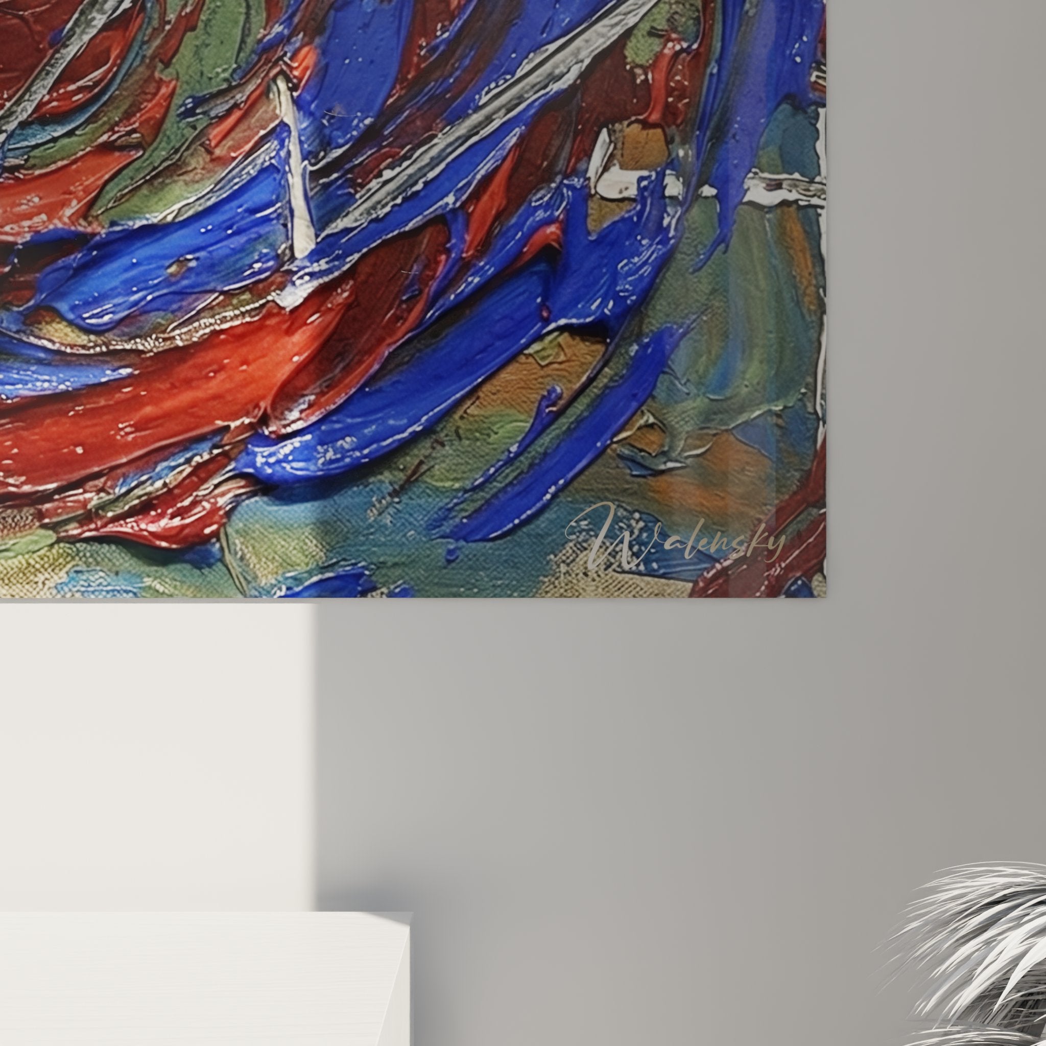 Vue d'ensemble tableau mural babyfoot abstrait, art contemporain football de table coloré