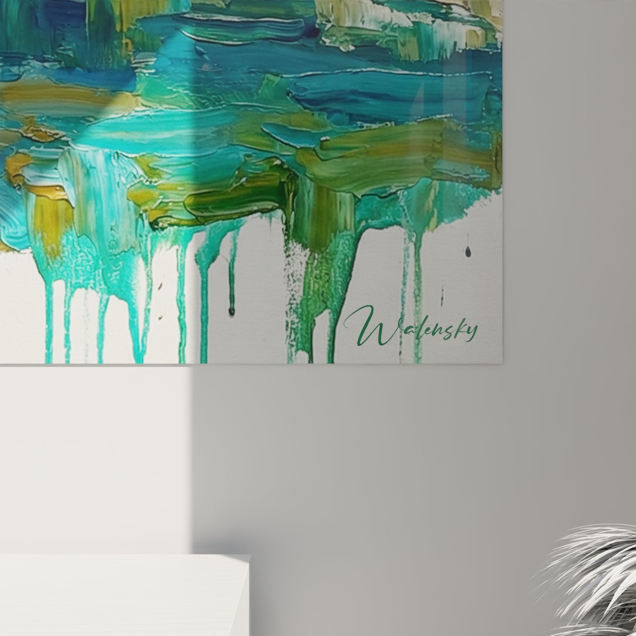 Overview of alpine landscape painting Savoyard lake turquoise mountain reflections