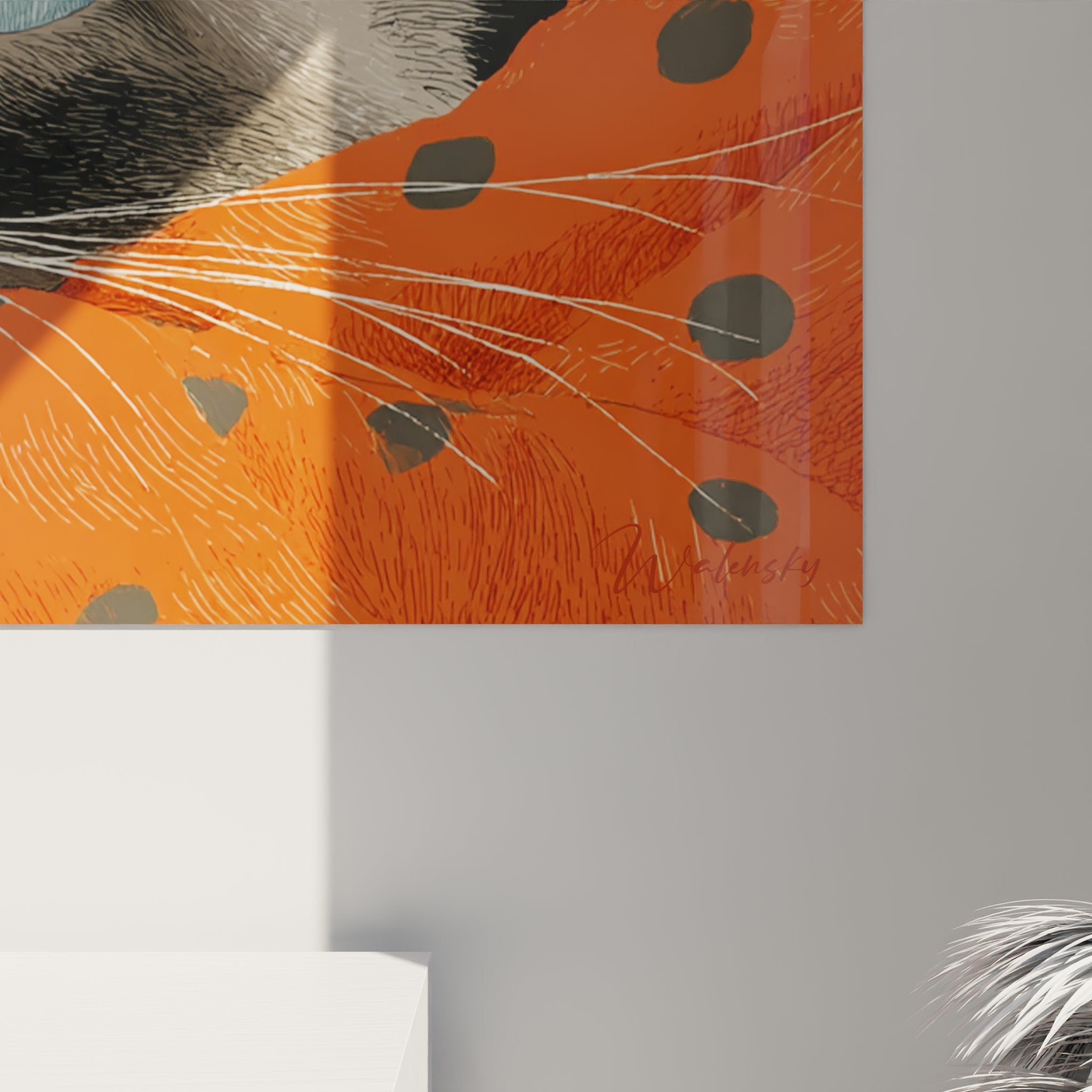 Vista d'insieme quadro murale gatto siamese arancione, decorazione murale moderna per soggiorno o camera da letto