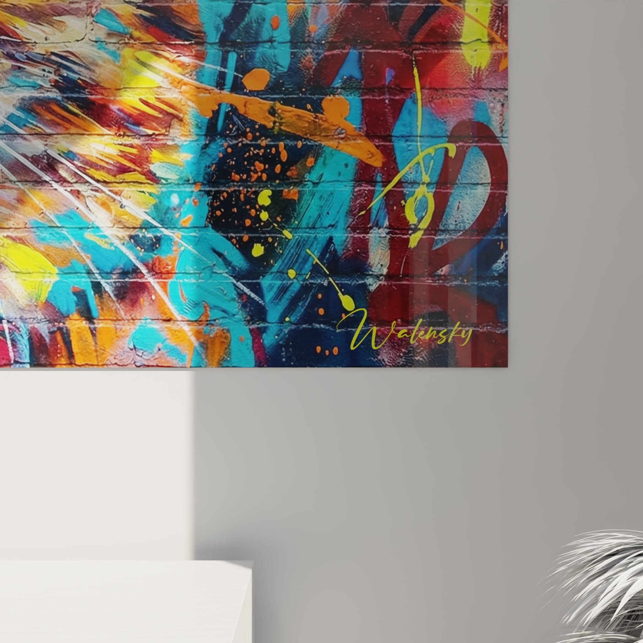 Vista d'insieme quadro gatto graffiti Exotic Shorthair, arte urbana contemporanea per salotto moderno