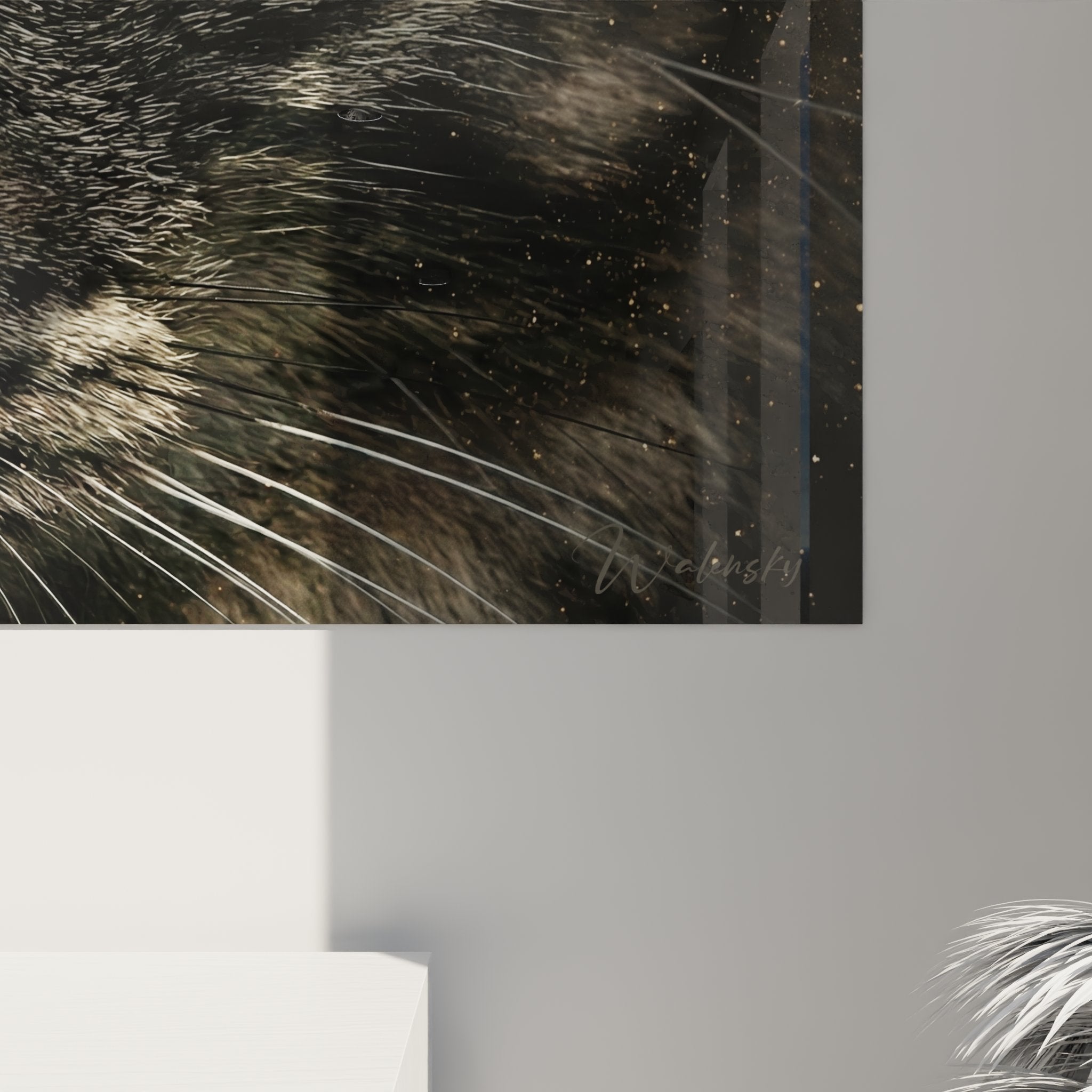 Overview of cat portrait artwork - Feline wall art with golden eyes Kurilian Bobtail edition