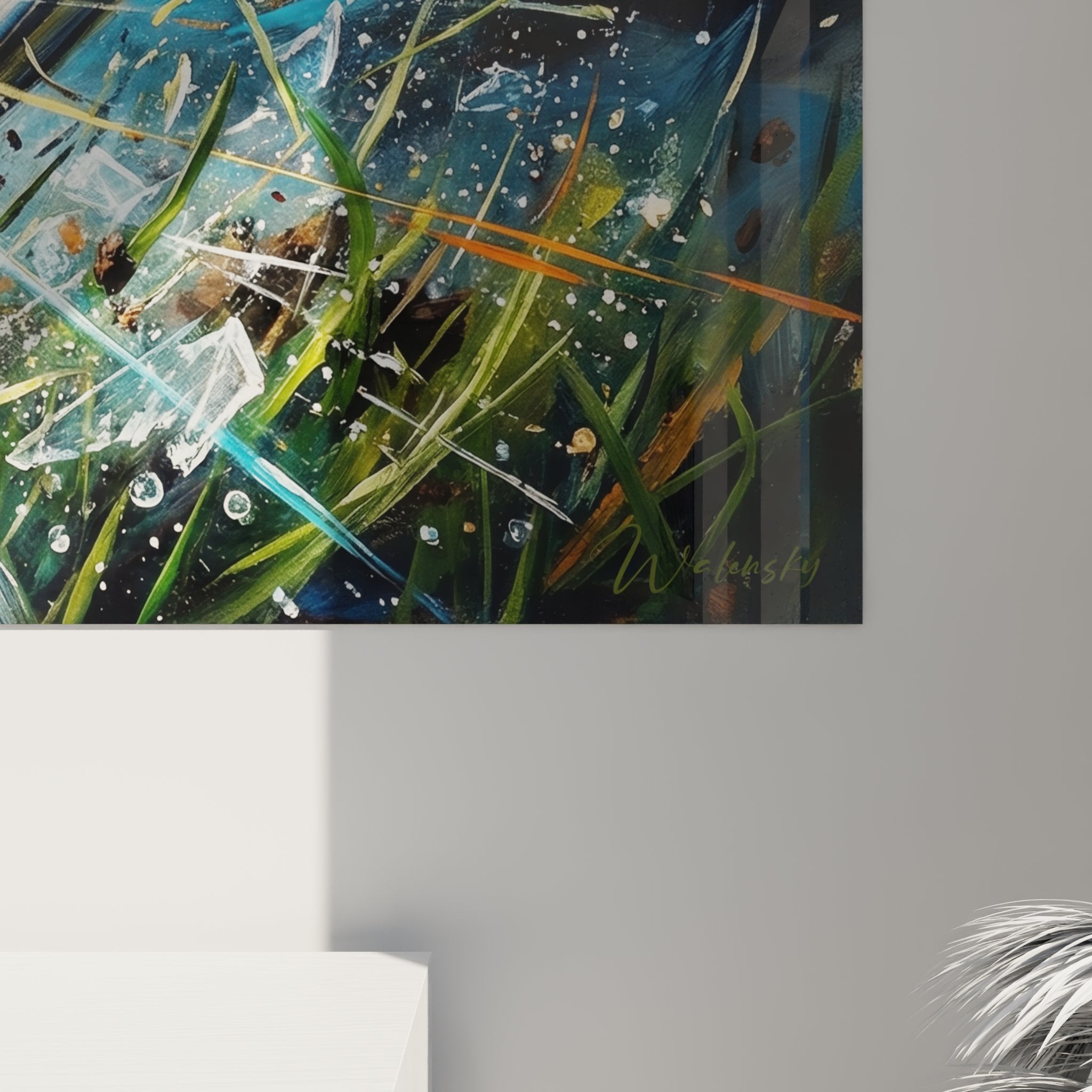 Vue d'ensemble tableau golf explosion impact avec effets lumineux bleus oranges verts