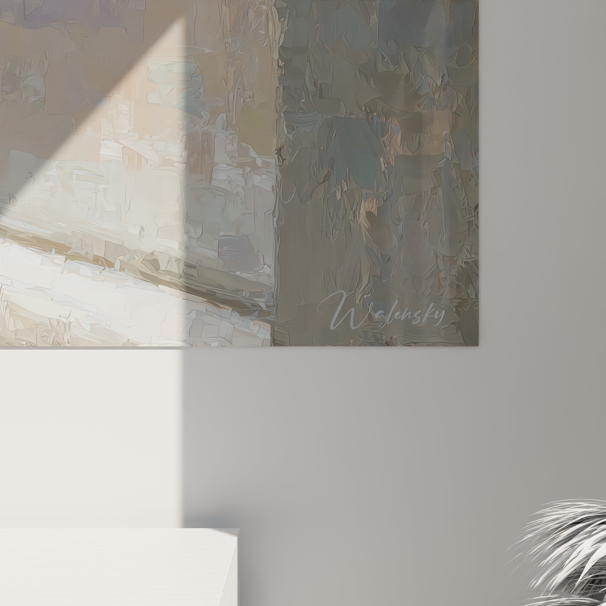 Vista d'insieme quadro murale gatto British shorthair finestra arredamento interno stile contemporaneo