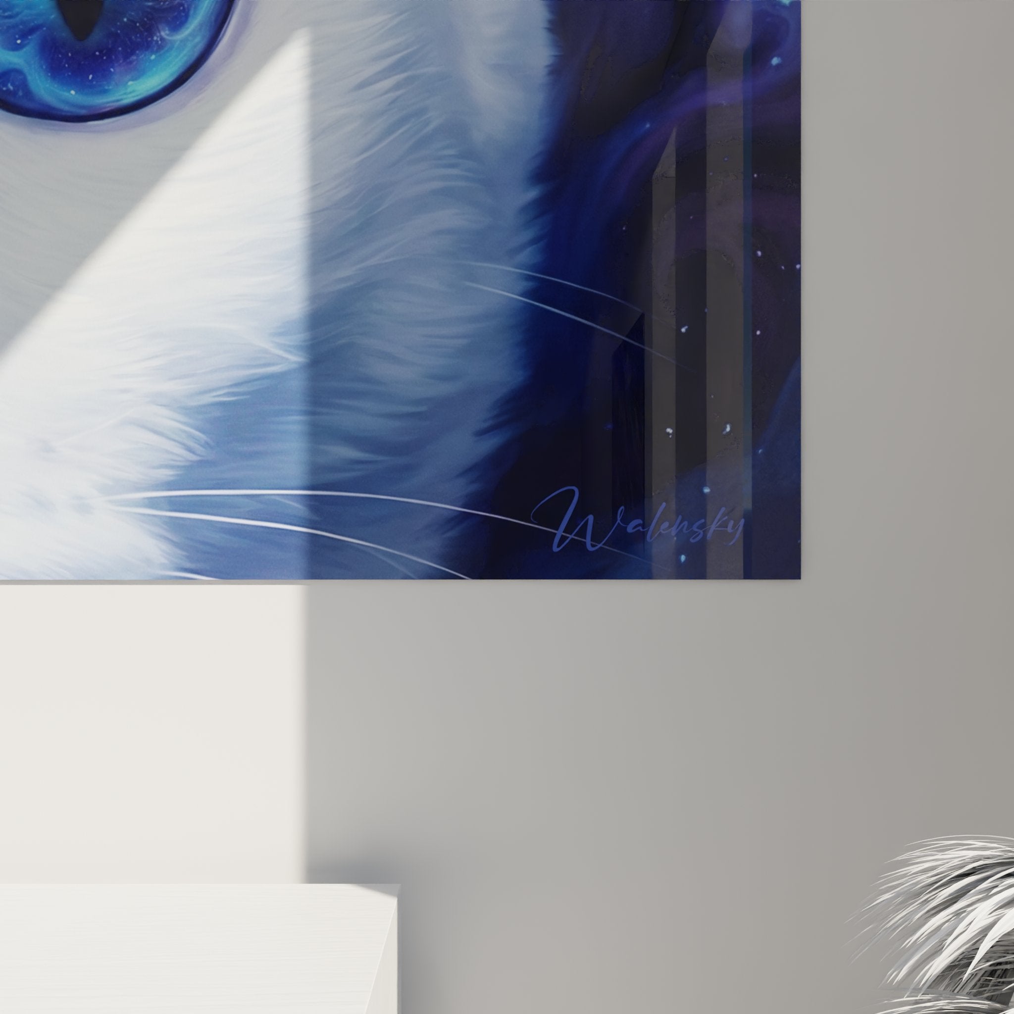 Vue ensemble tableau chat Khao Manee decoration interieure murale art contemporain