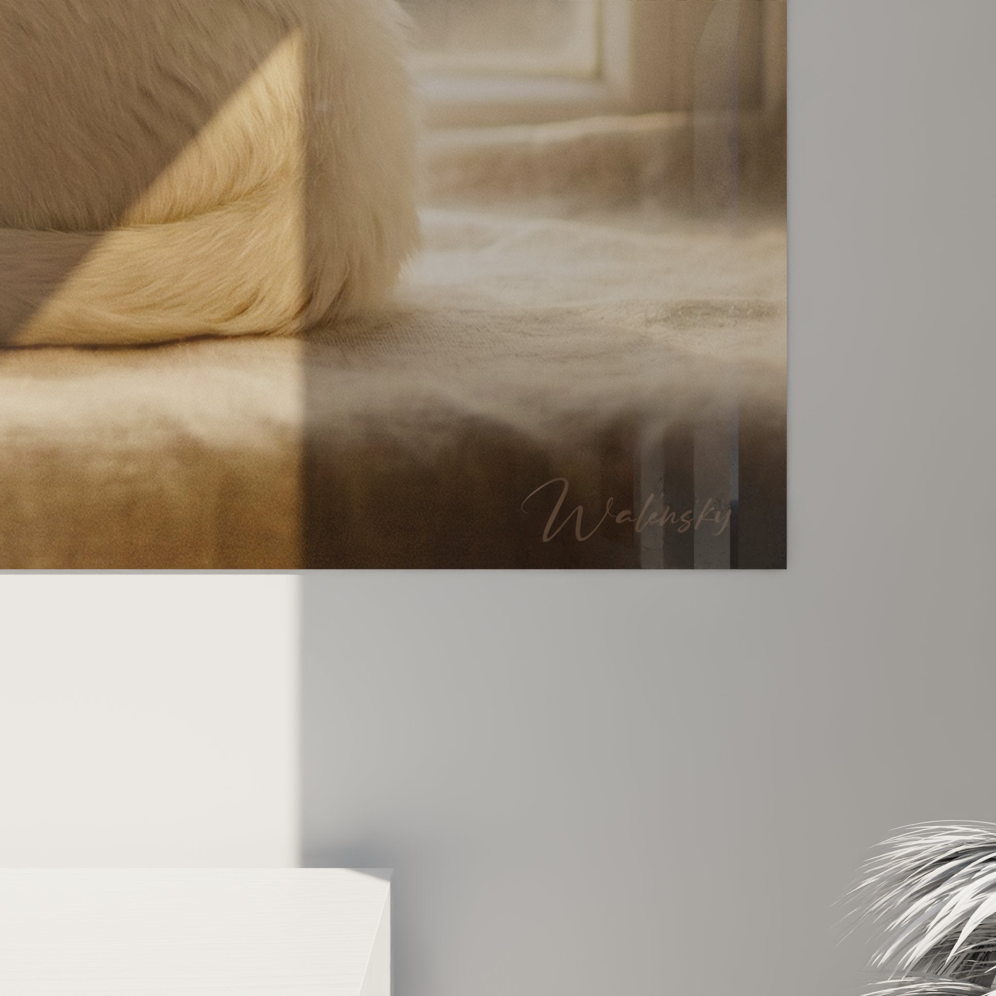 Vue ensemble tableau chat Khao Manee blanc fenêtre lumineuse décoration intérieur zen moderne