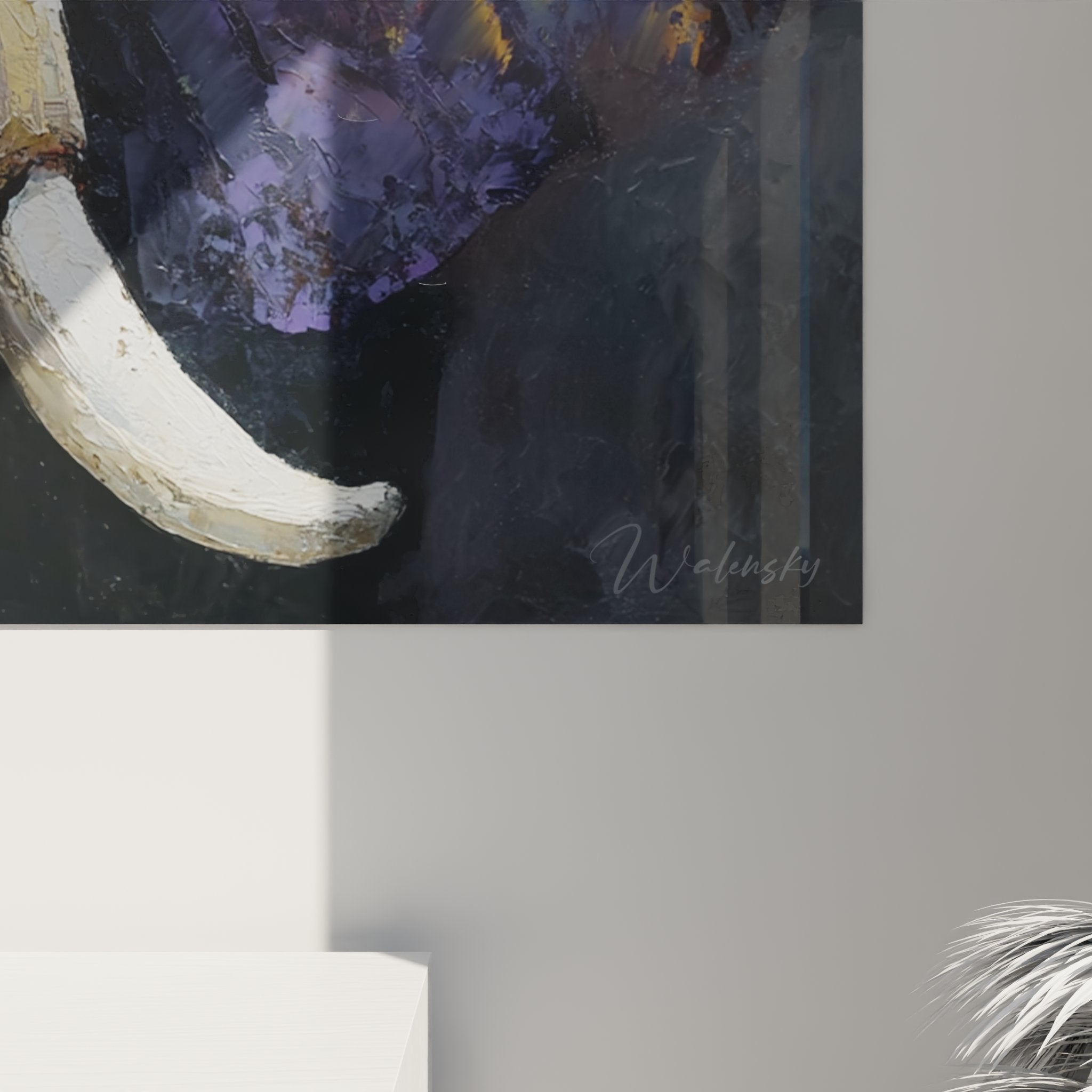 Gesamtansicht buntes Elefanten-Gemälde moderner künstlerischer Stil zeitgenössische Inneneinrichtung