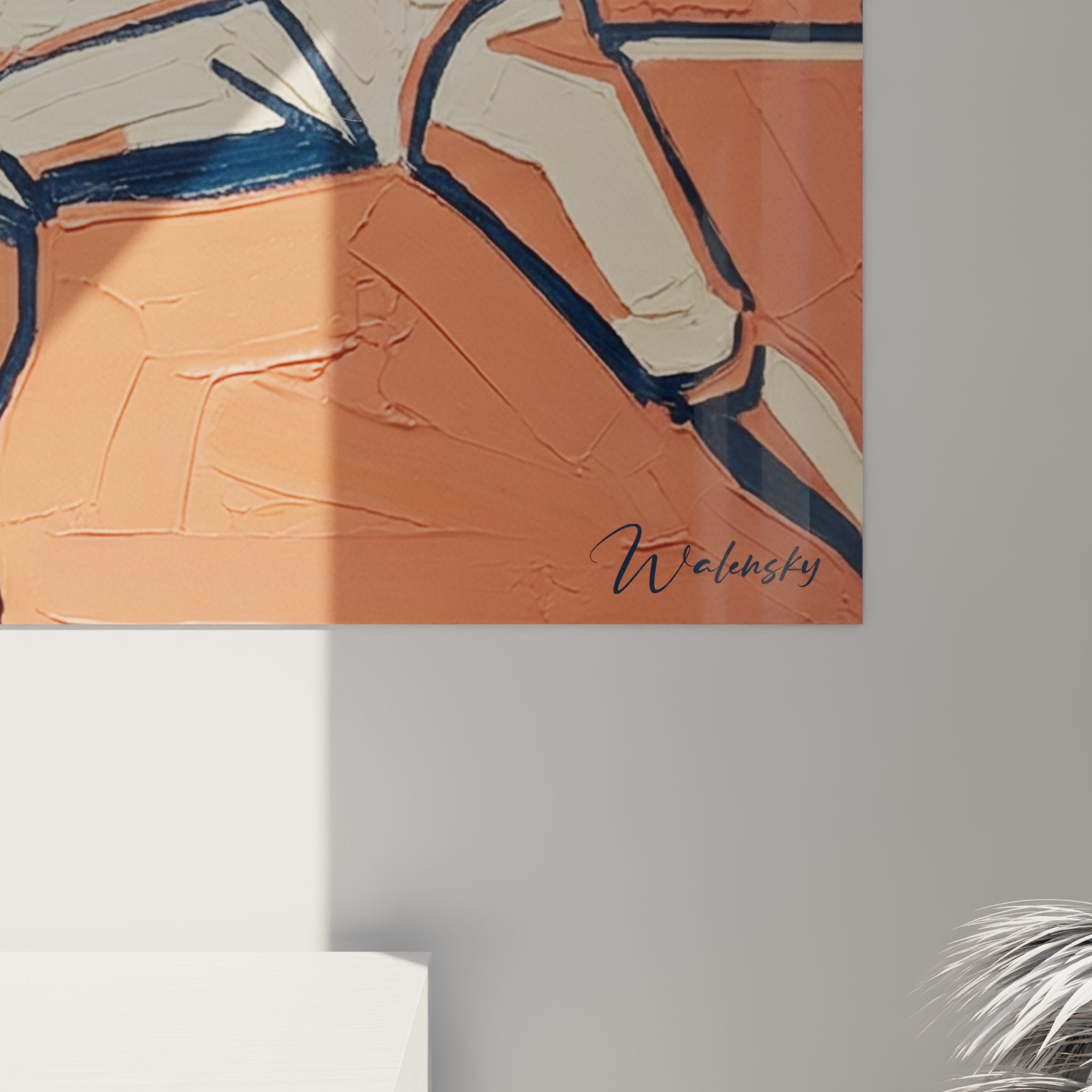 Fencing wall art tableau modern living room cubist sports art contemporary decoration orange blue