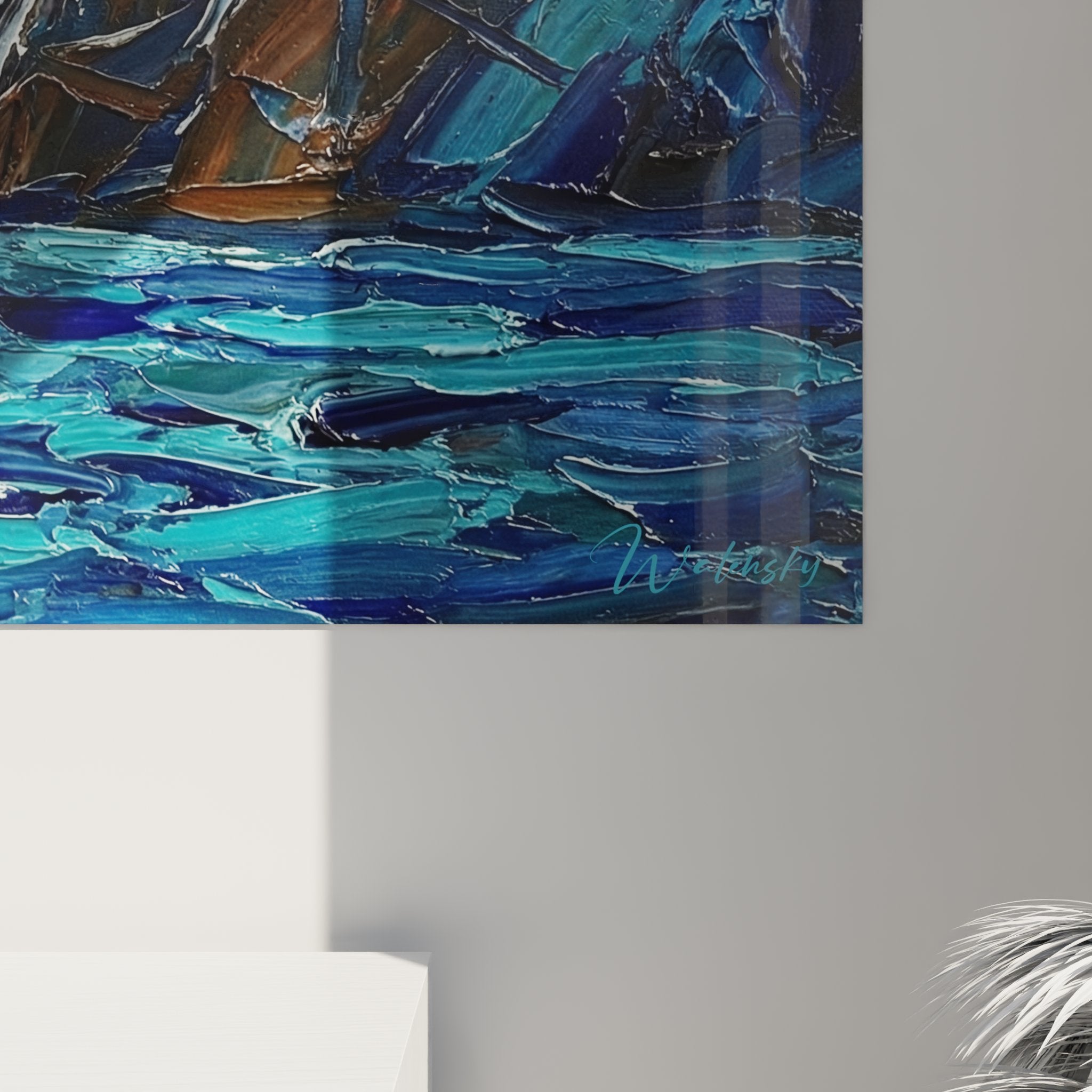 Vue ensemble tableau kayak aventure polaire dans salon contemporain decoration murale nature