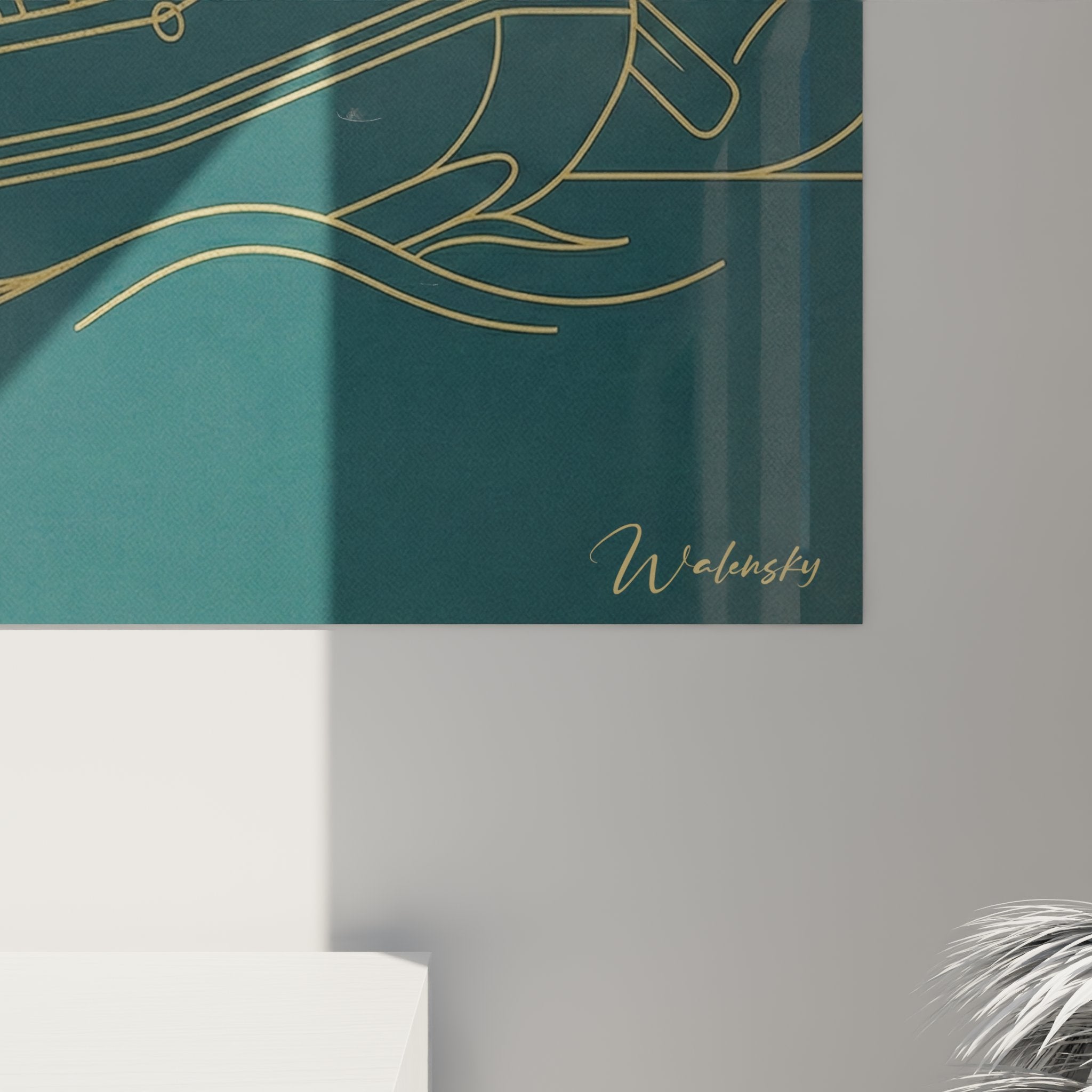 Overview rafting wall art - contemporary gold turquoise design interior decoration