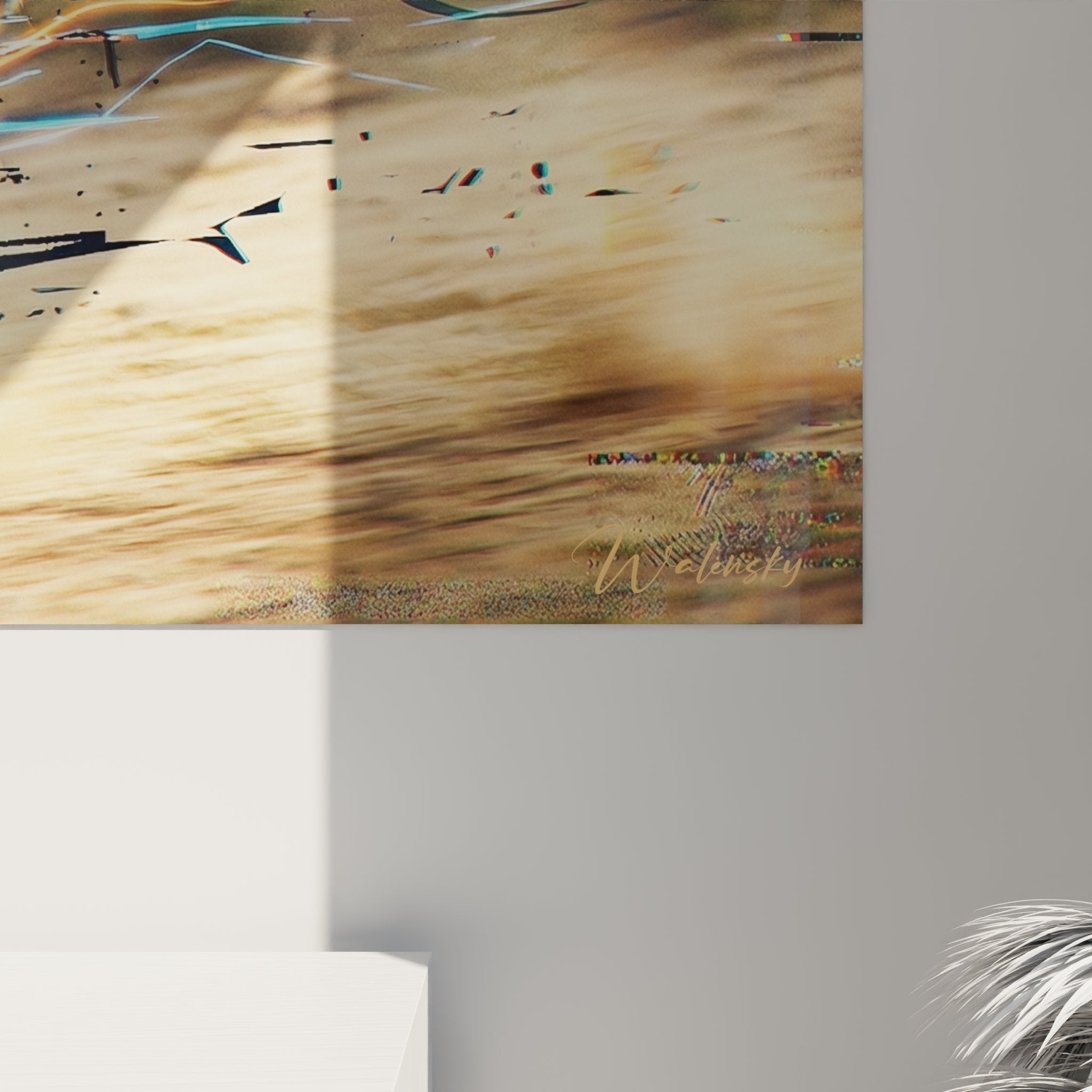 Panoramica quadro gatto Egyptian Mau dinamico, arte murale per soggiorno contemporaneo