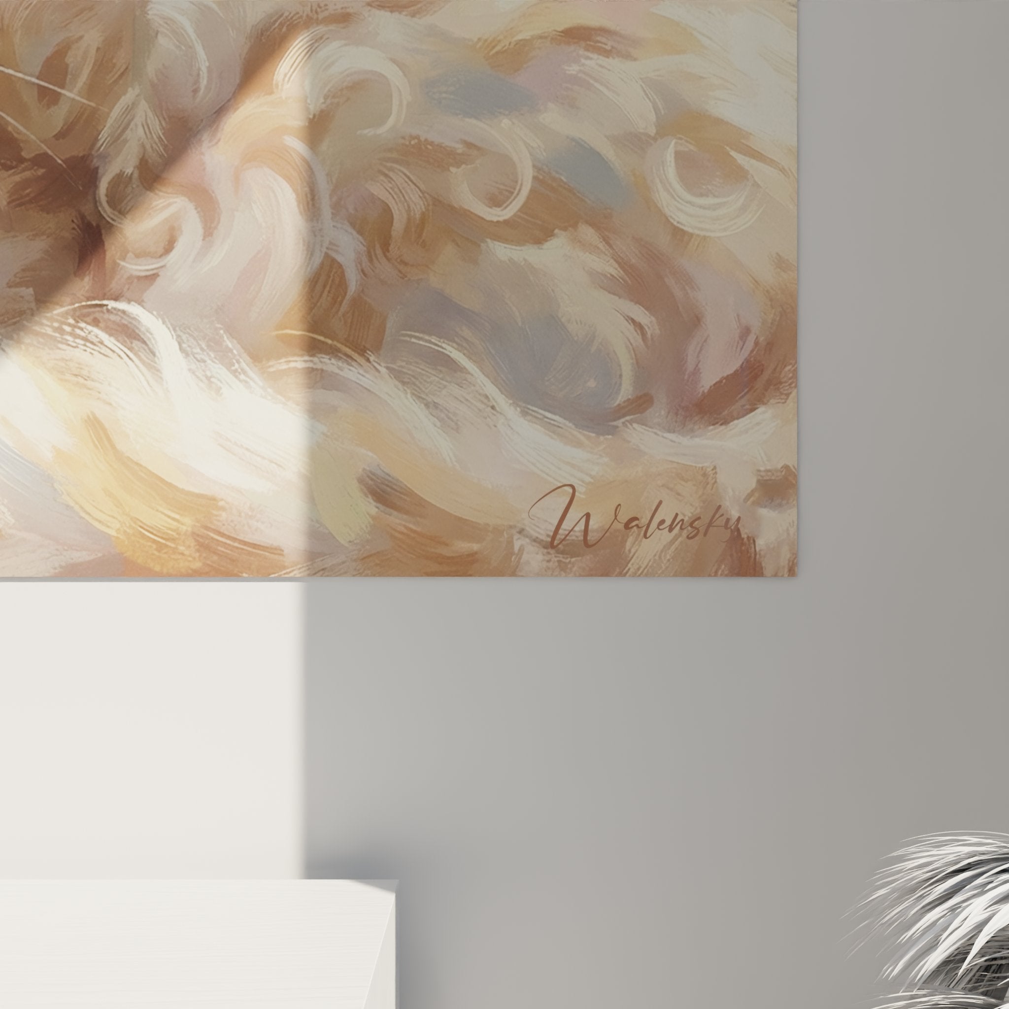 Vista d'insieme quadro gattino Laperm dorato decorazione interiore arte murale animale premium