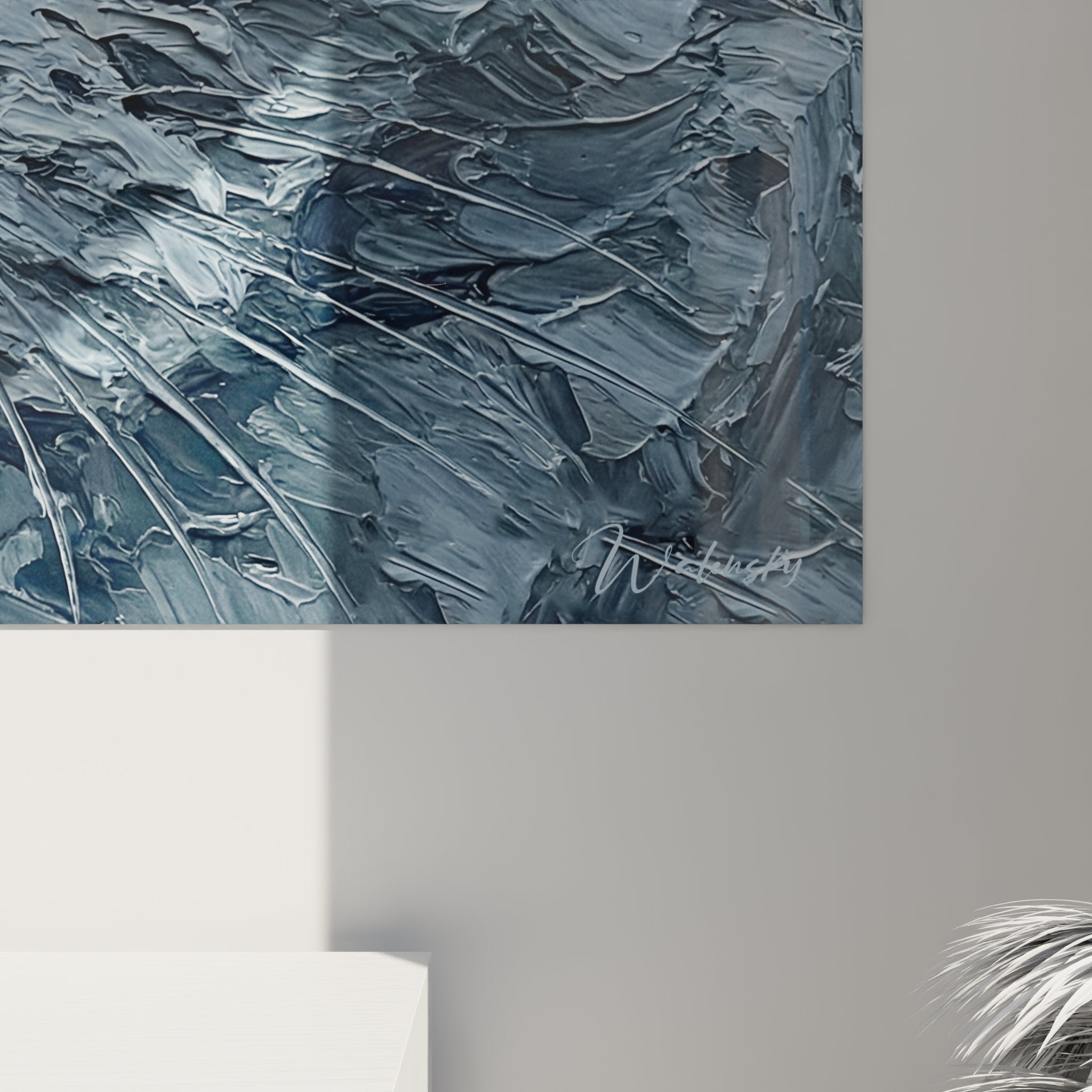 Vista complessiva quadro British Shorthair grigio, decorazione murale moderna, ritratto gatto artistico