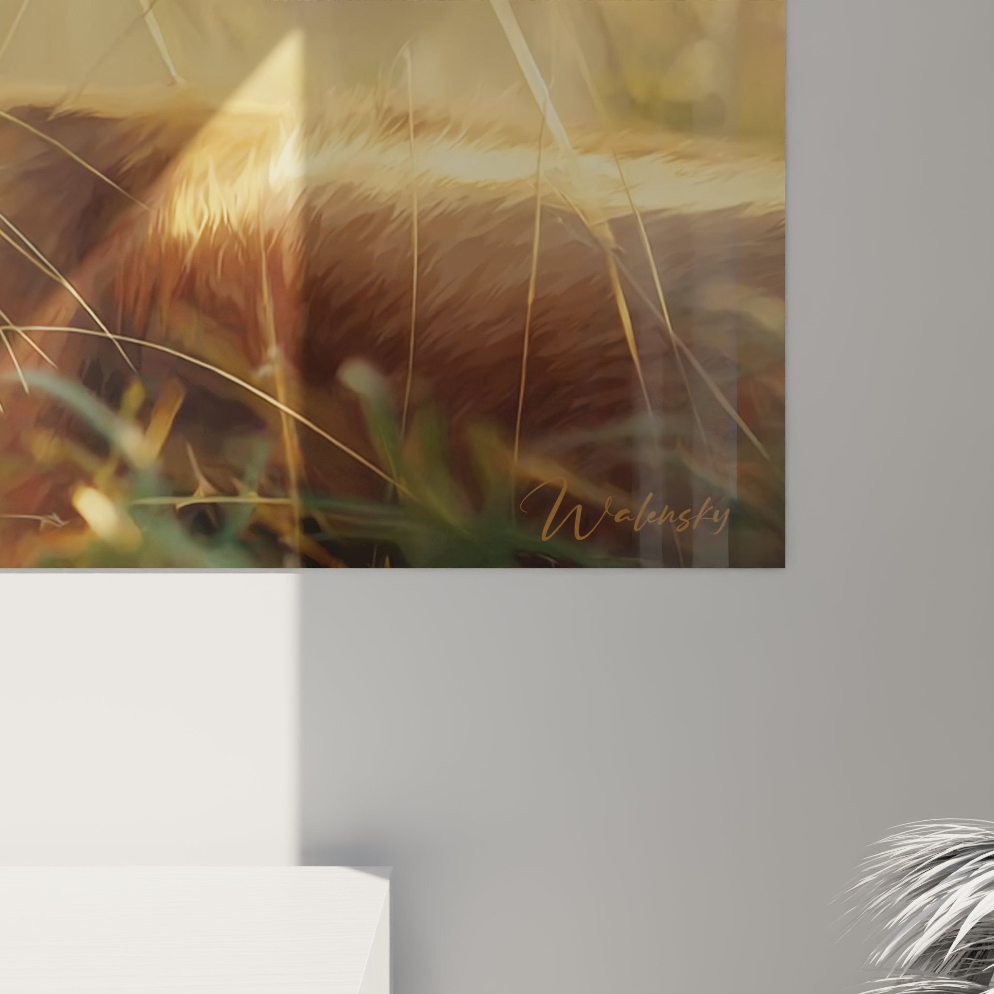 Vue ensemble tableau chat Burmese decoration salon moderne art mural felin yeux bleus lumiere naturelle