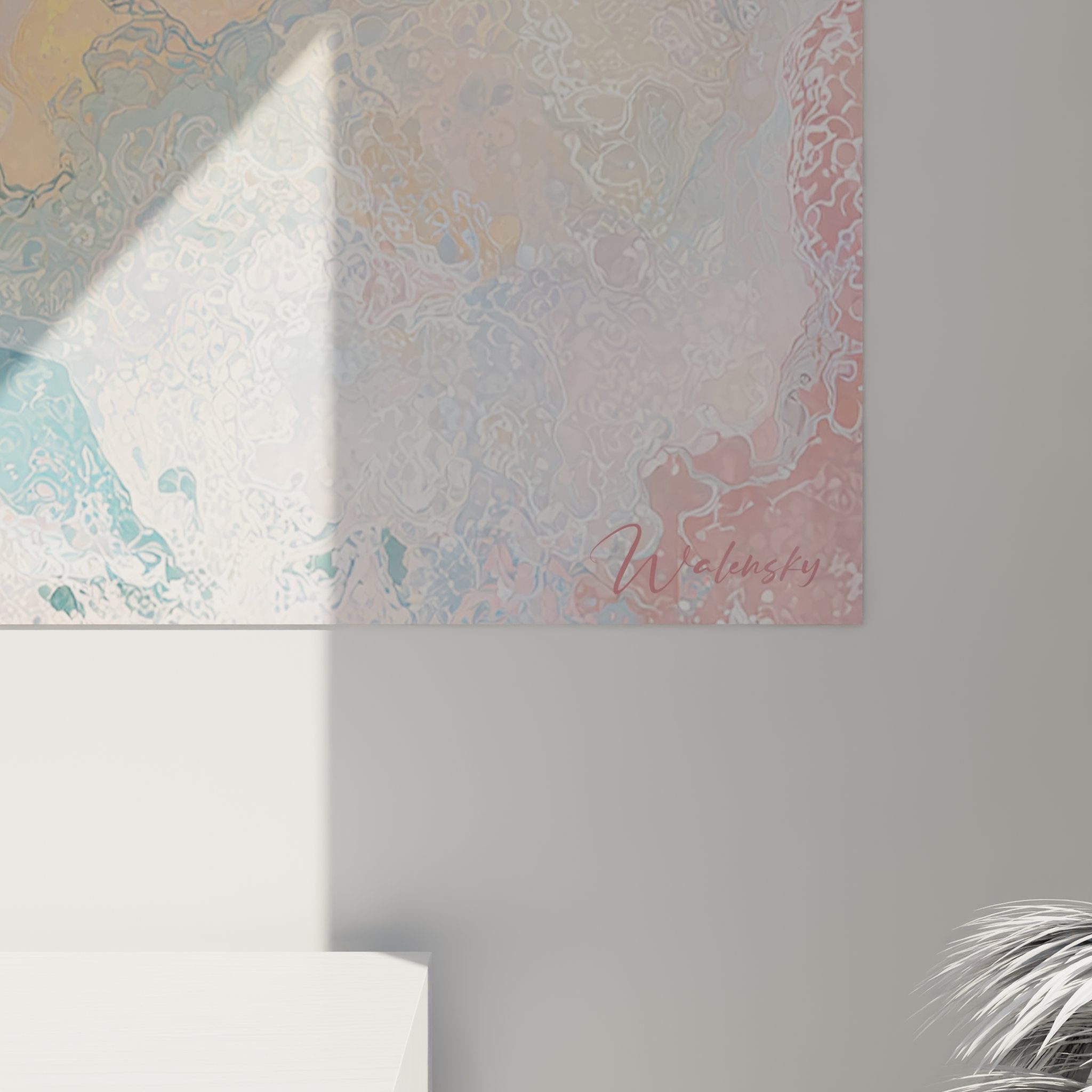 Vue ensemble tableau mural chat Turkish Van style impressionniste aquarelle decoration murale elegante