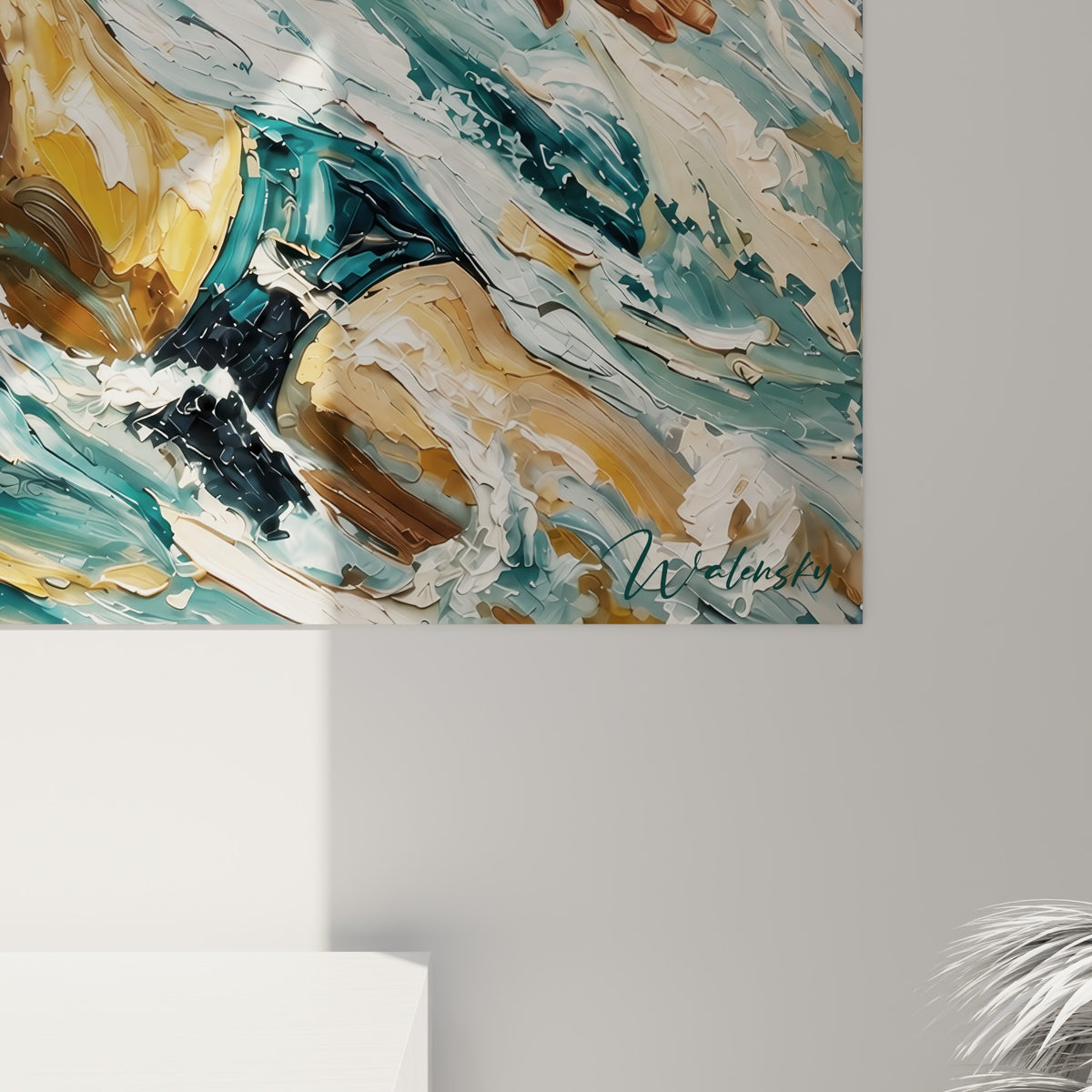Vue d'ensemble tableau natation accroché au mur, décoration intérieure sport aquatique, art mural moderne