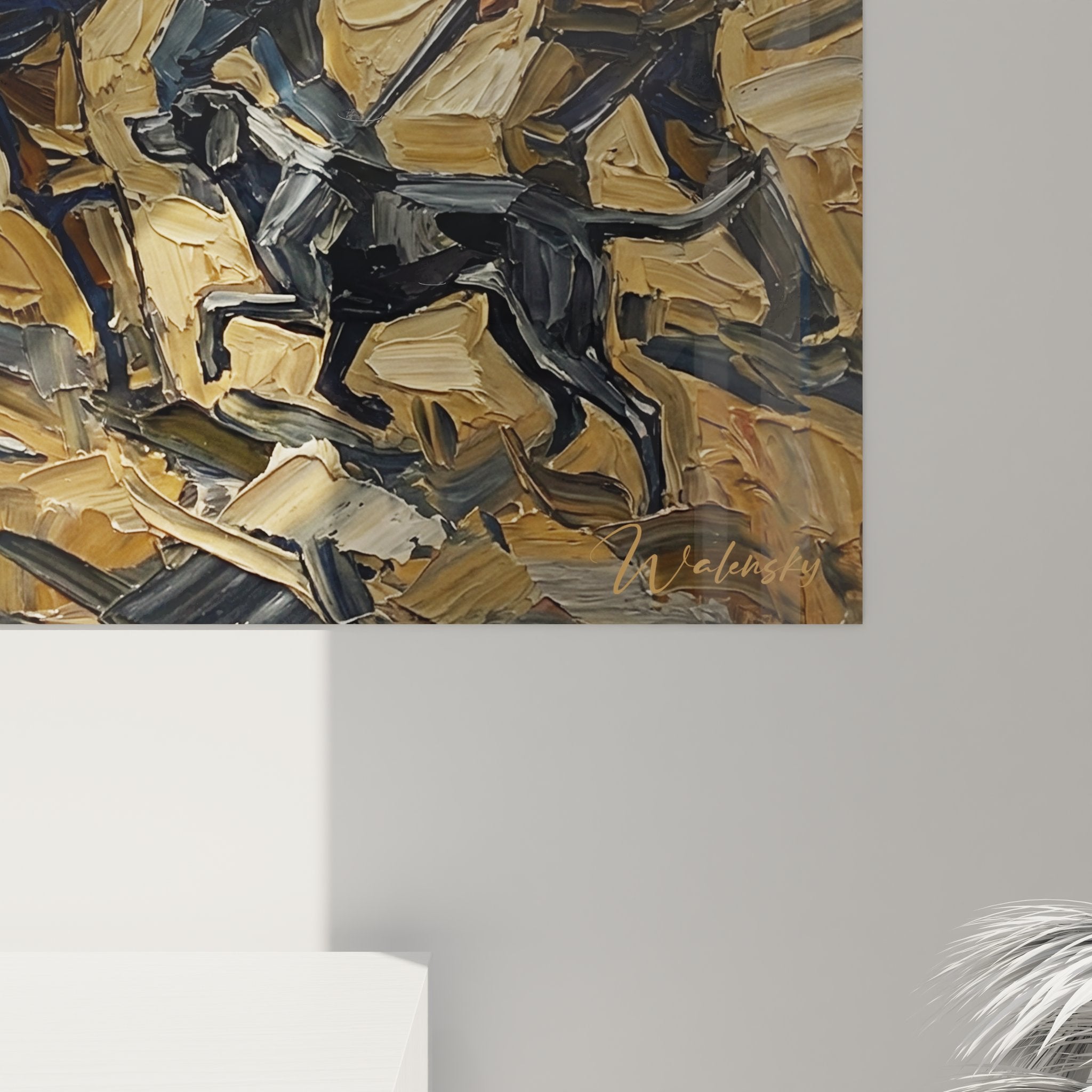 Vue ensemble tableau chasse expedition montagnarde chasseurs chiens terrain escarpé