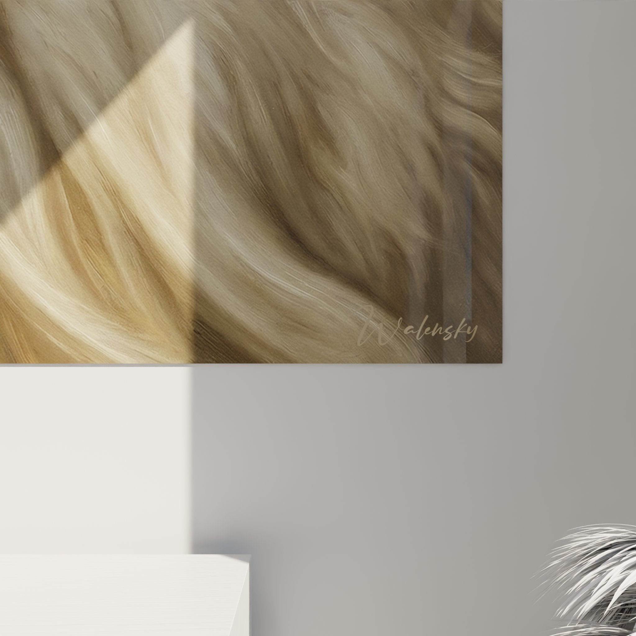 Vista d'insieme quadro gatto Persiano bianco in interno moderno, decorazione murale artistica, stile elegante