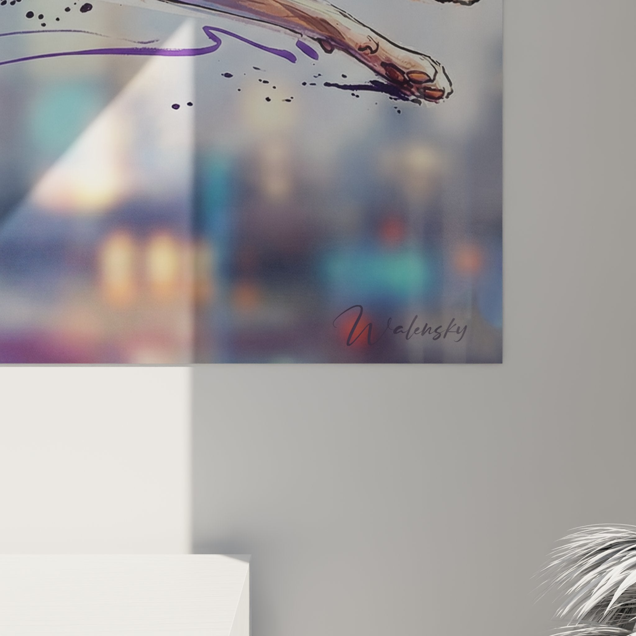 Vista d'insieme quadro murale gatto Cornish Rex stile contemporaneo per decorazione d'interni moderna