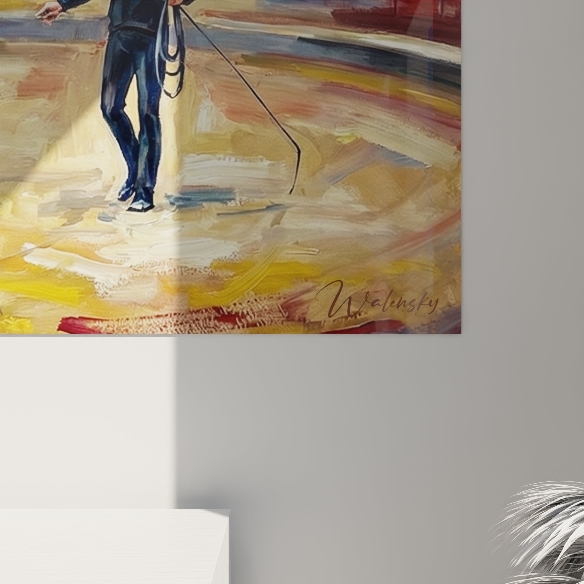 Vue d'ensemble tableau art équestre décoratif représentant spectacle de dressage et voltige traditionnelle