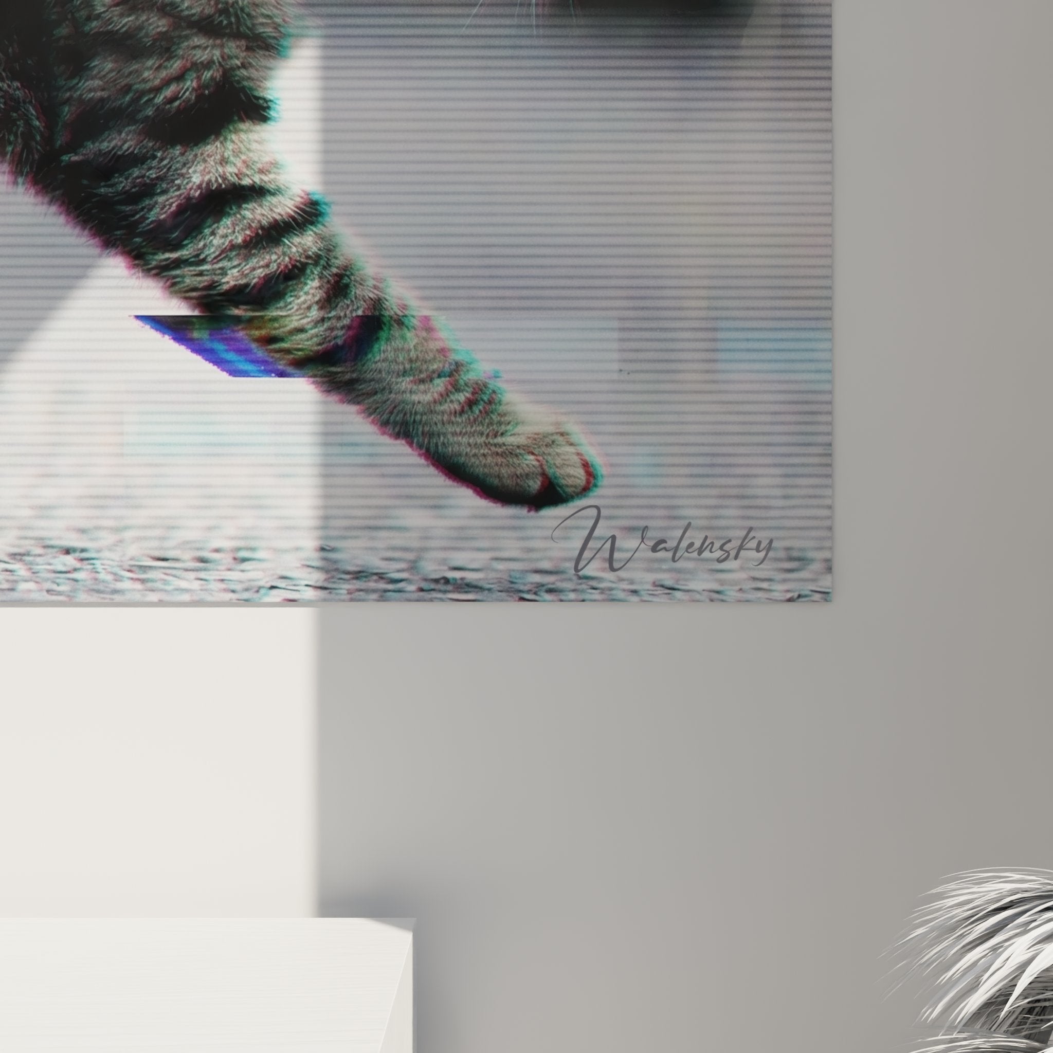 Vue ensemble tableau chat American Bobtail glitch art urbain decoration interieure moderne