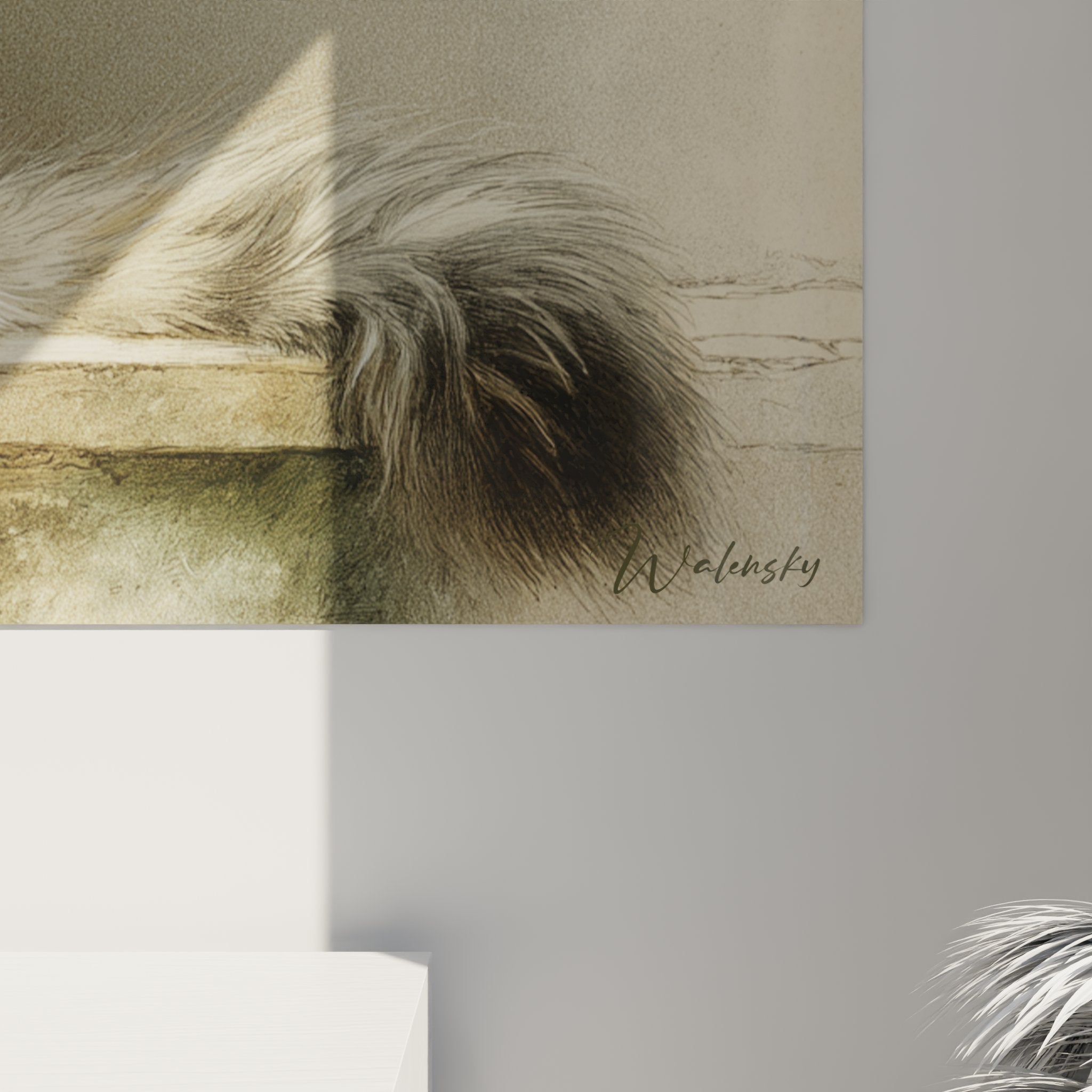 Overview of Siberian cat wall art in situ, ideal for living room or office decoration with elegant contemporary style