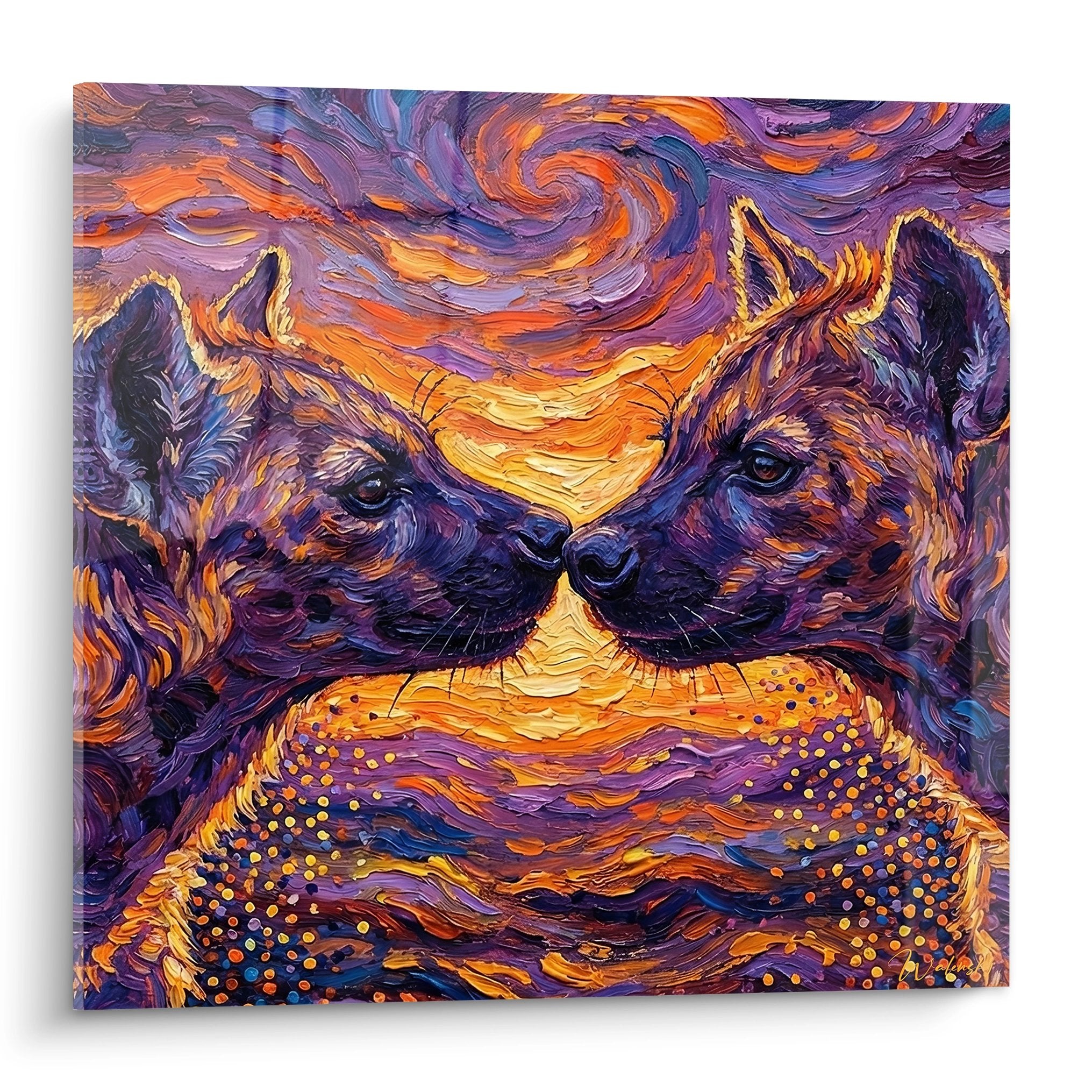 Intertwined Hyenas Purple Orange Painting - Hyena Edition