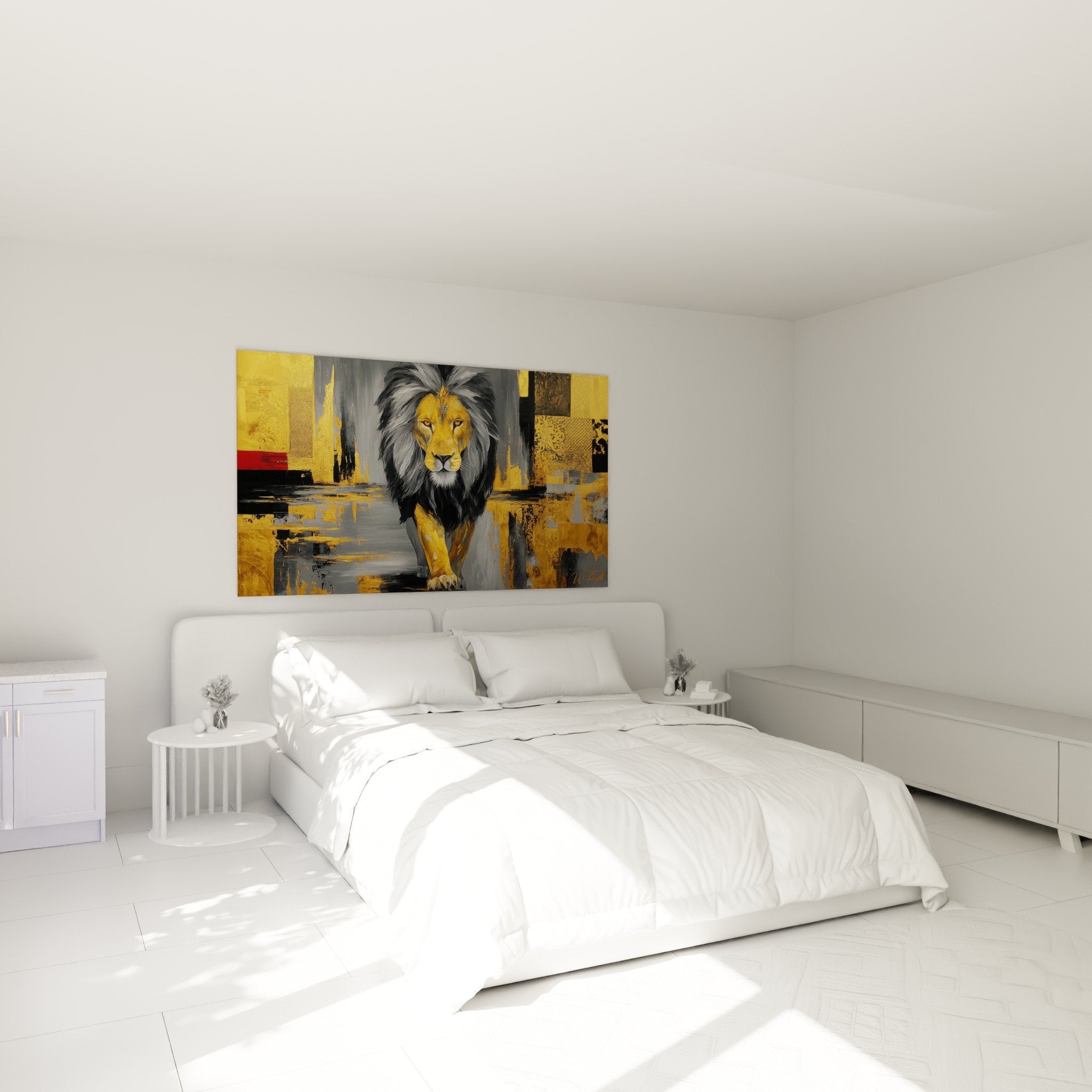 golden lion wall art bedroom elegant mural decoration sophisticated atmosphere